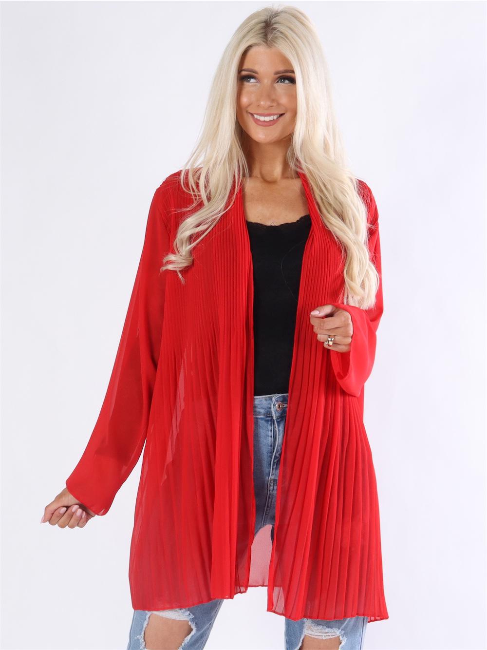Monia - Beigefarvet plisseret cardigan i chiffon