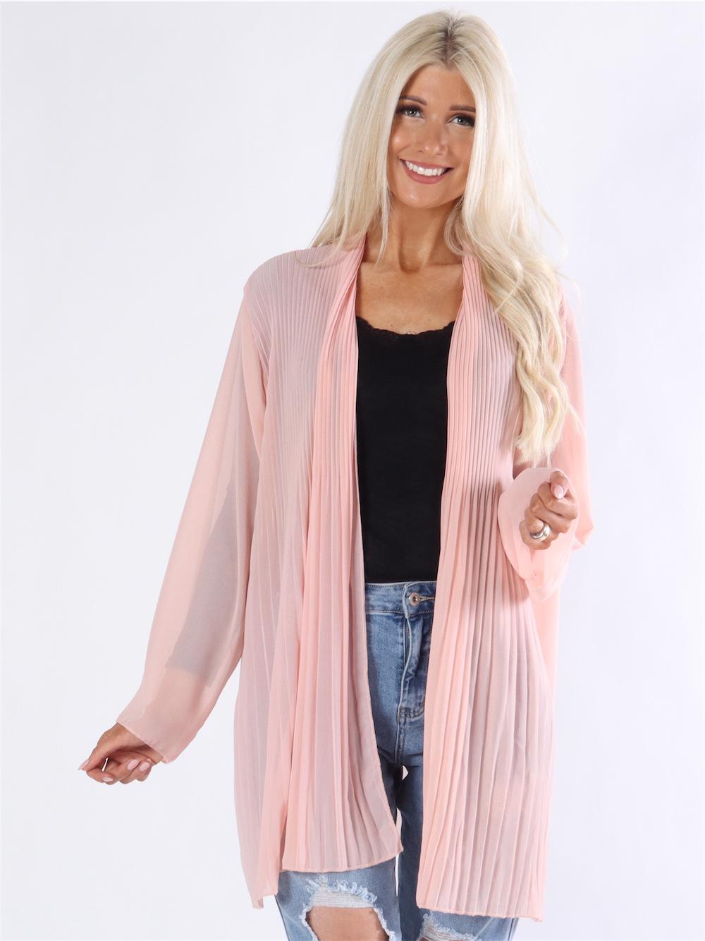 Monia - Beigefarvet plisseret cardigan i chiffon