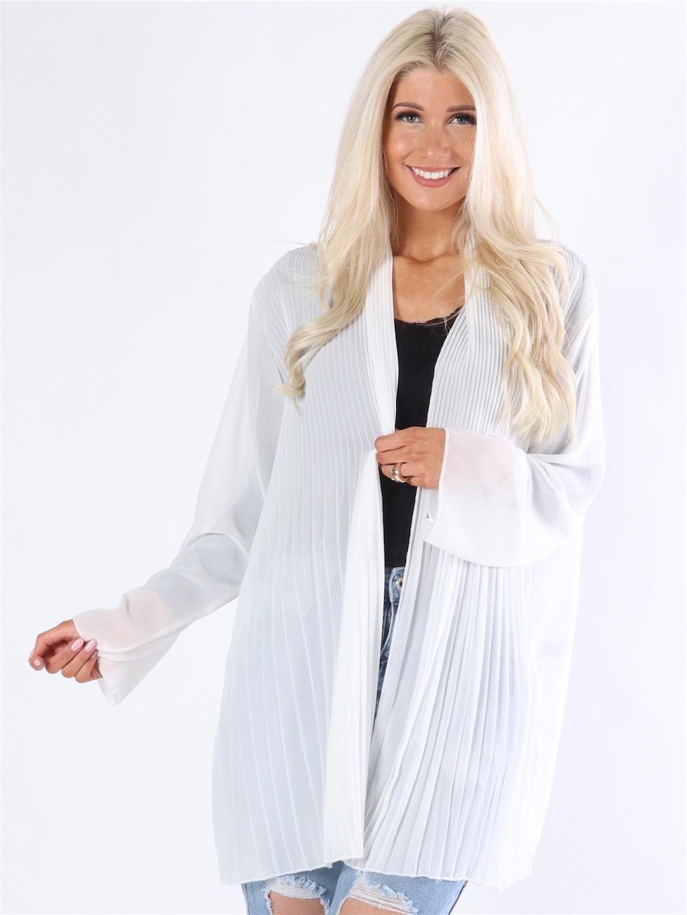 Monia - Beigefarvet plisseret cardigan i chiffon