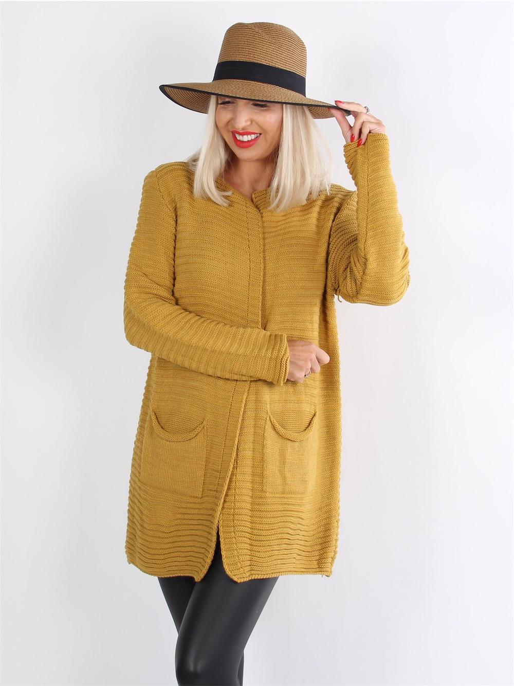 Morgane - Okkergul strik cardigan med lommer