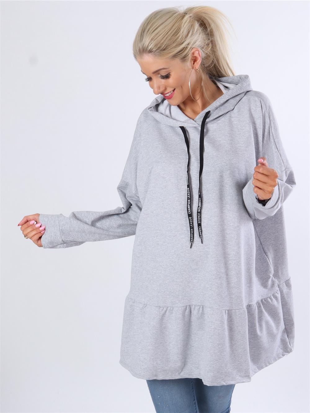 Muna - Armygrøn løs hættetrøje med peplum