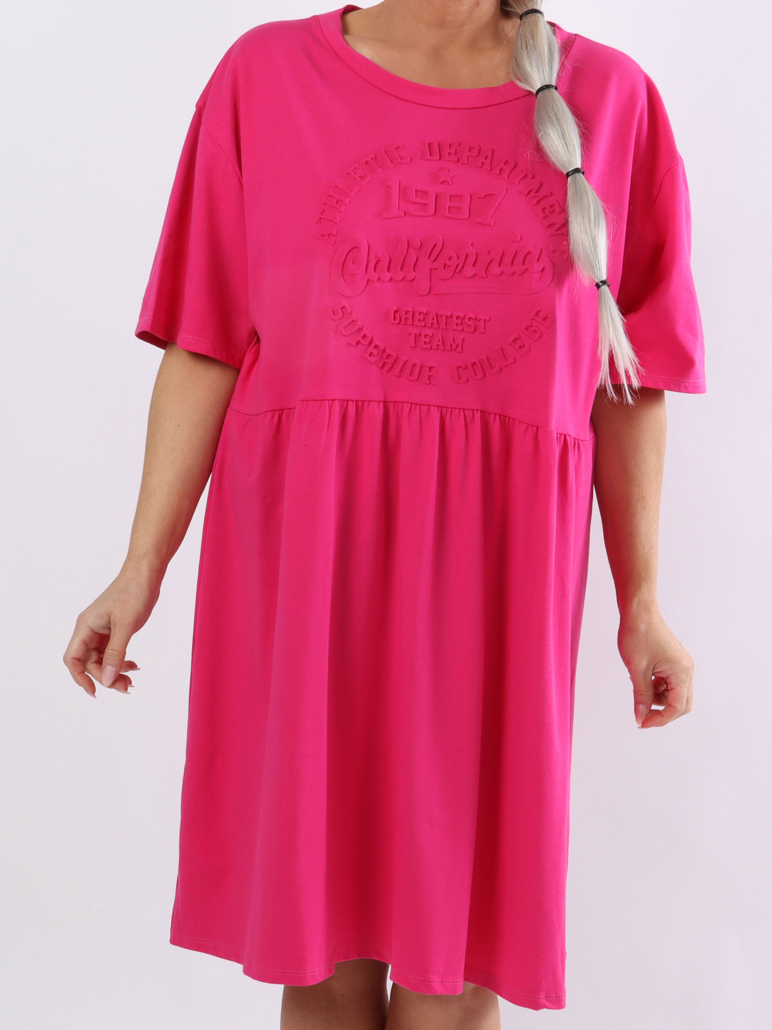 Mynte - Sød plus size kjole i bomuld med 3D tryk