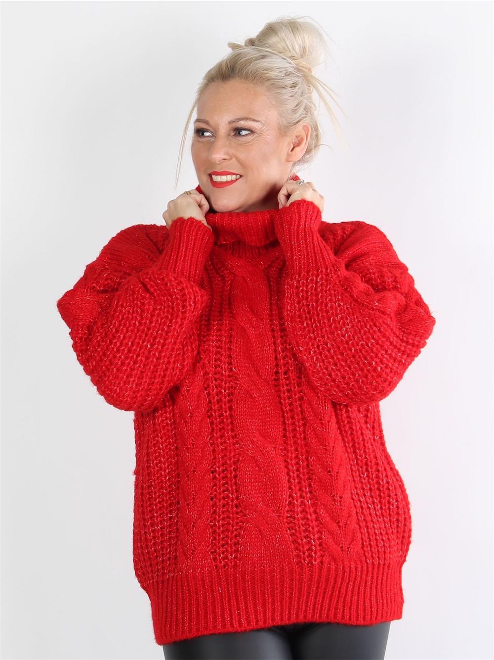 Naddia - Armygrøn striktrøje med turtleneck og kabelstrik