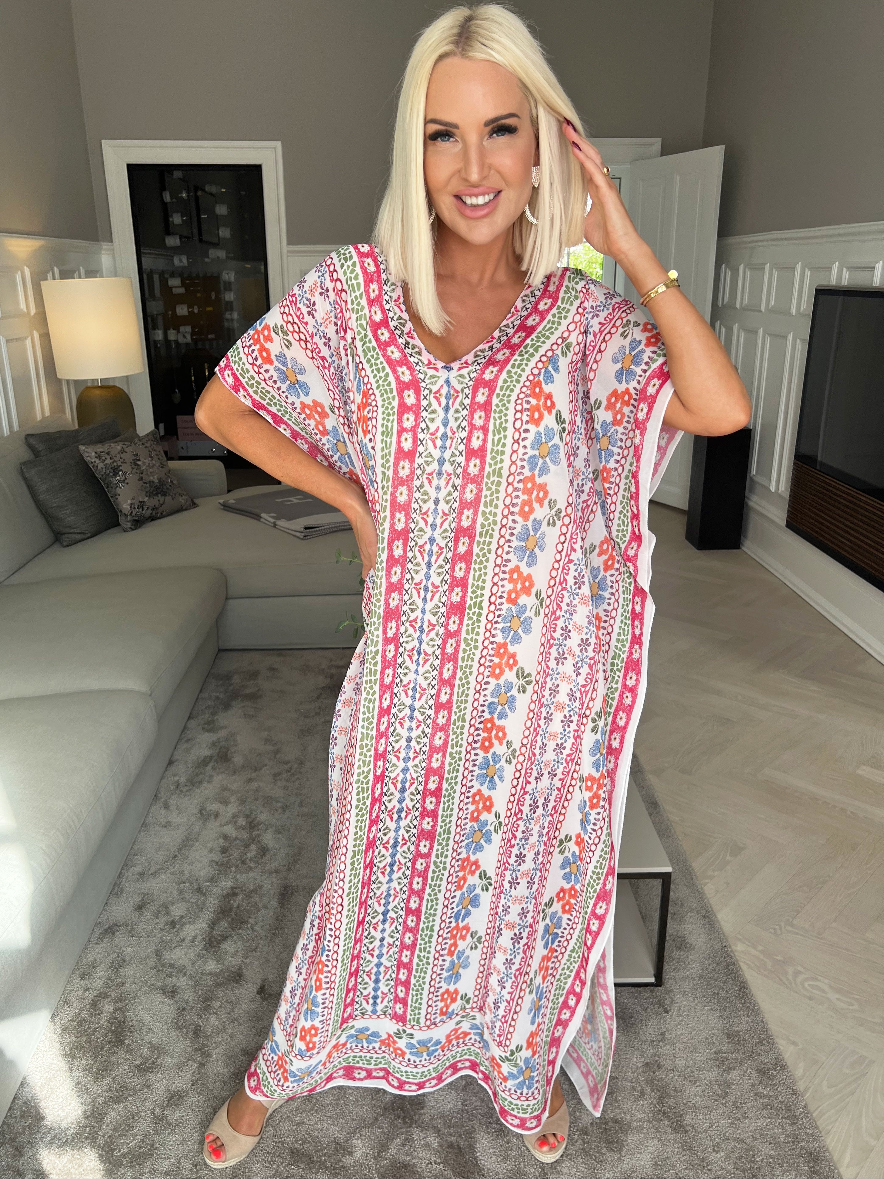 Nadia - Lang flerfarvet semi-transparent tunika