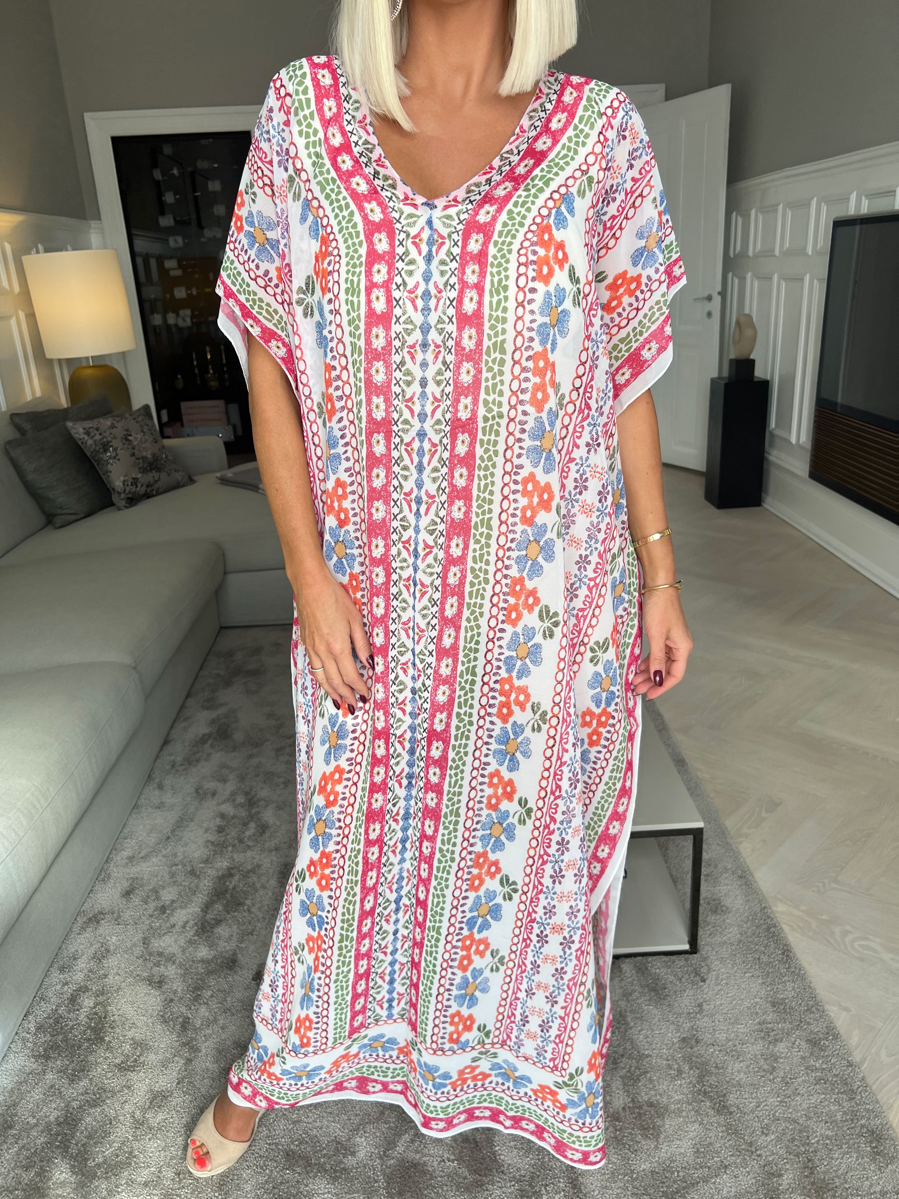 Nadia - Lang flerfarvet semi-transparent tunika