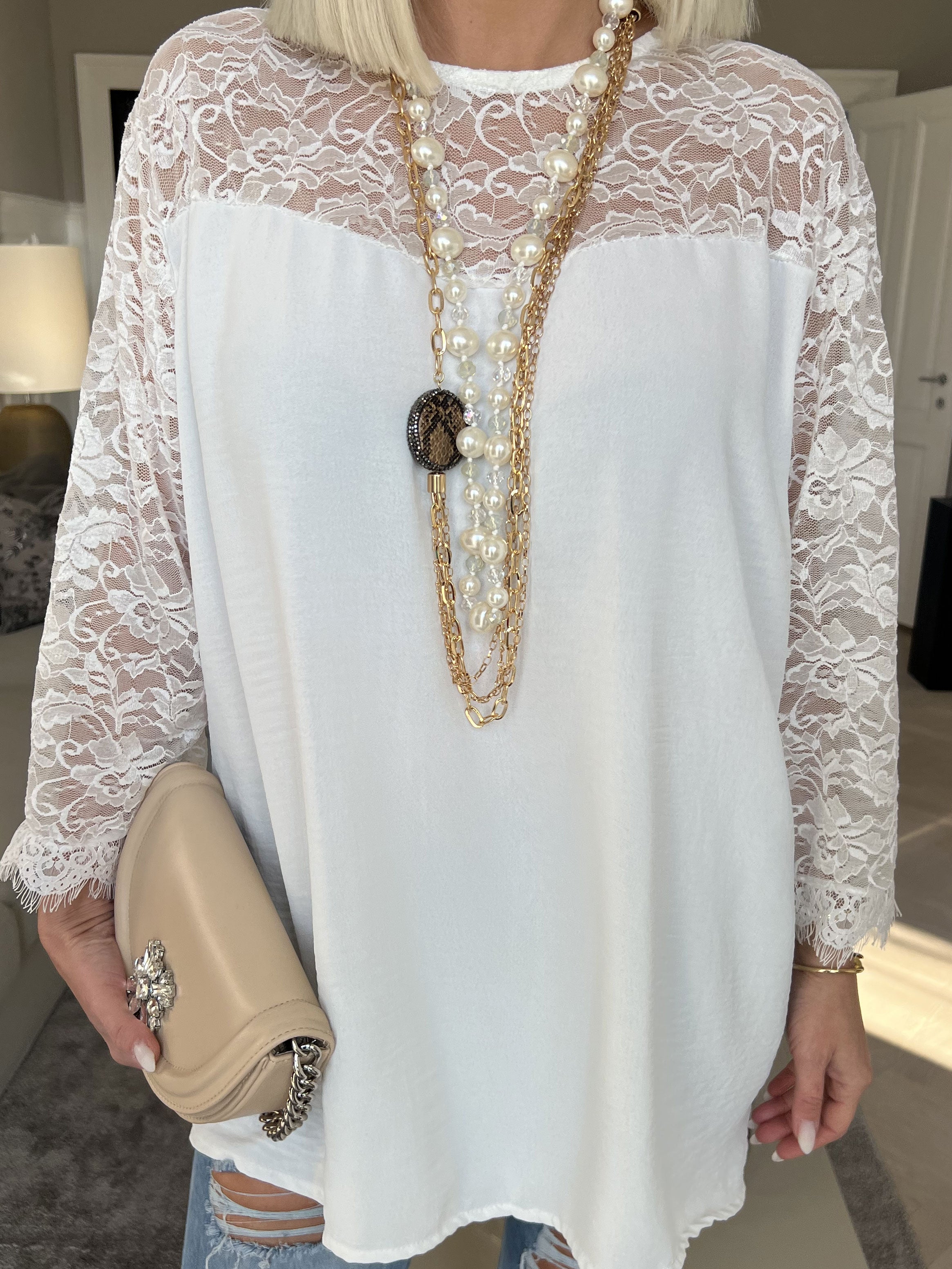 Nadine - Sød blonde tunika med sløjfe i ryggen