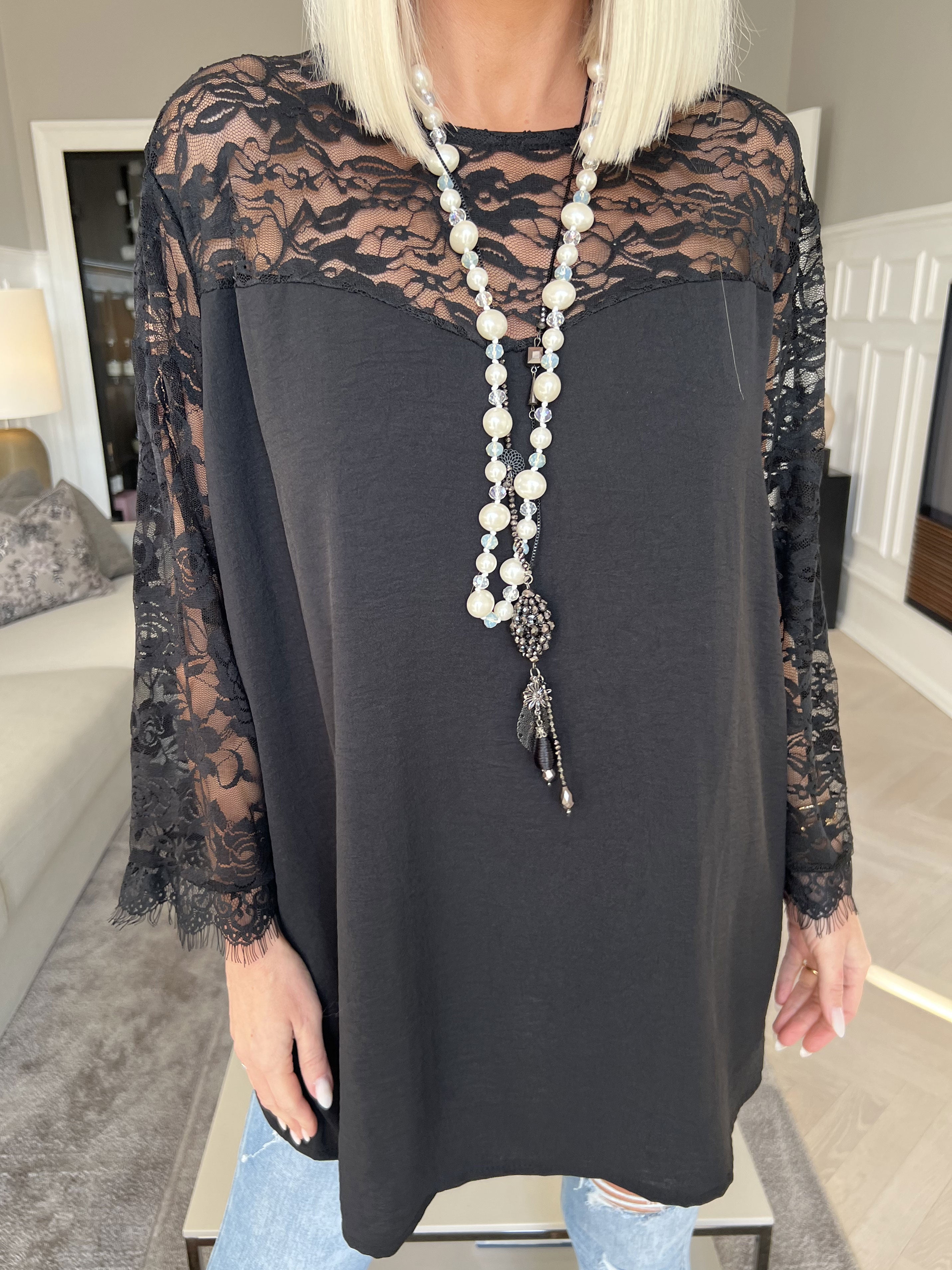 Nadine - Sød blonde tunika med sløjfe i ryggen