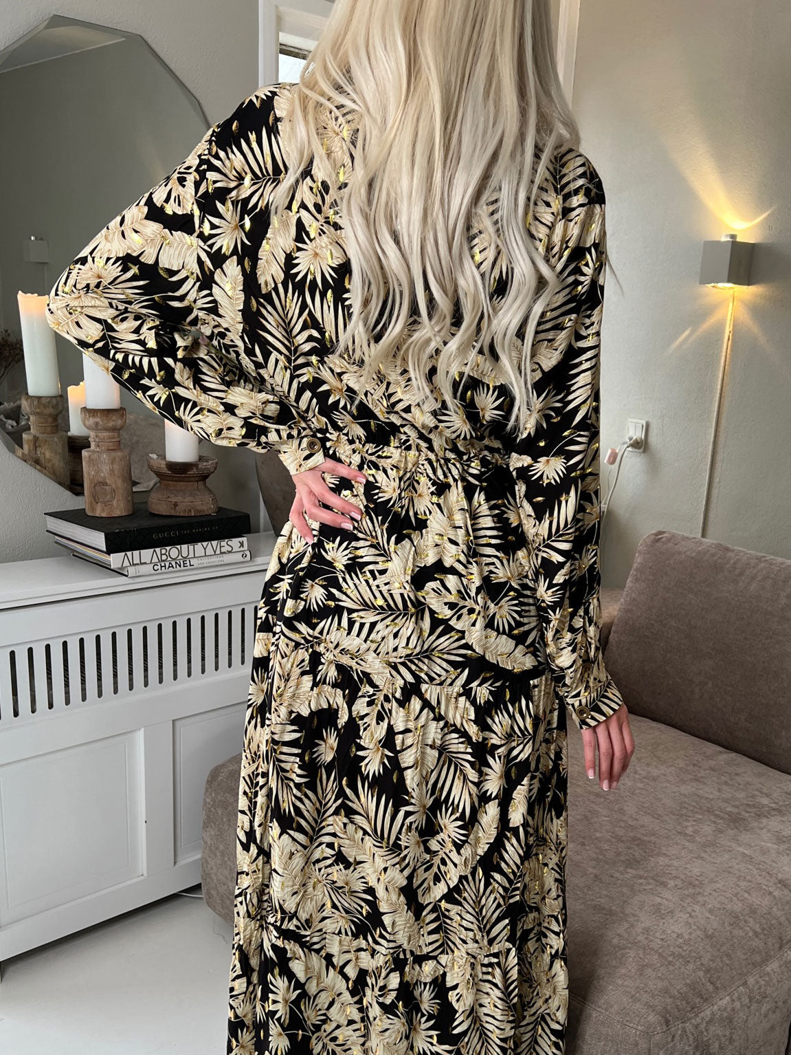 Naia - Lang skjortekjole med mønster og bindebånd