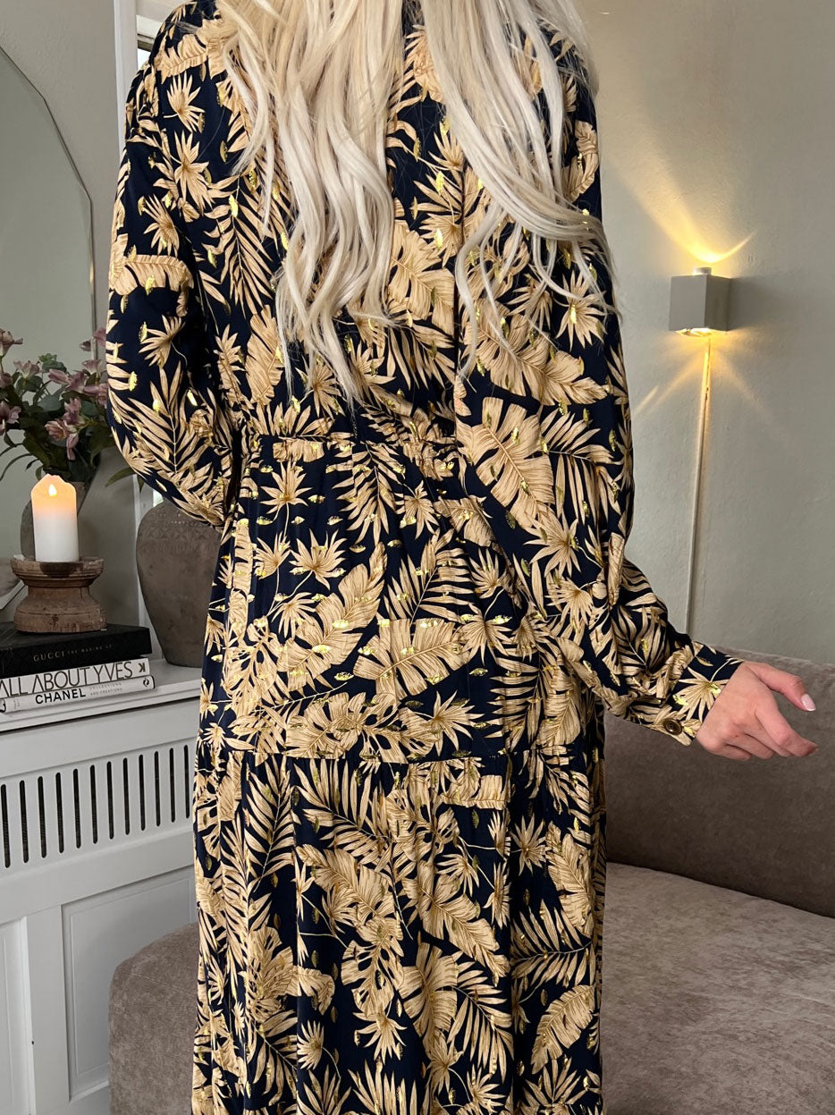 Naia - Lang skjortekjole med mønster og bindebånd