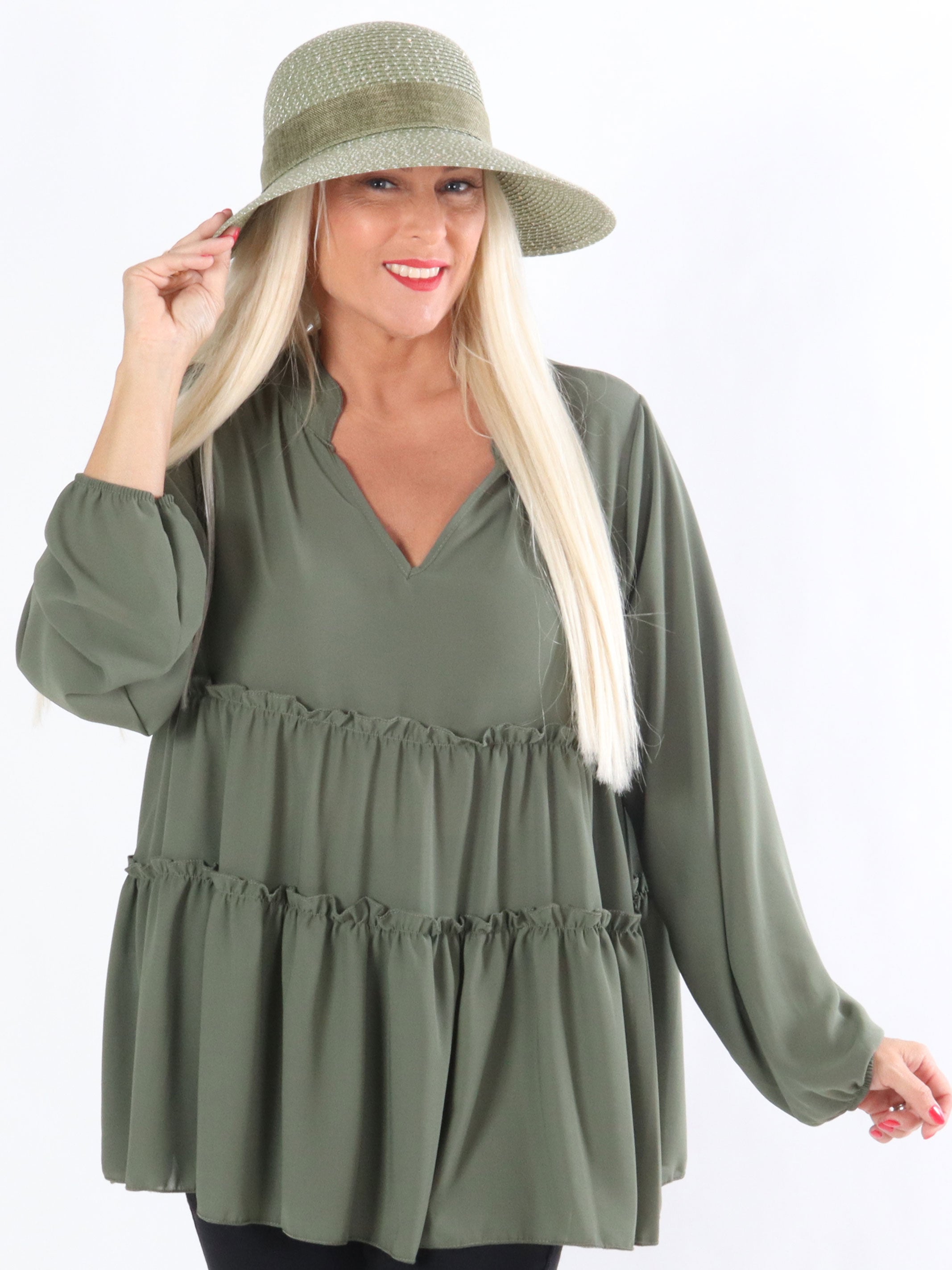 Nancy - Tunika i chiffonstof med lag på lag flæser