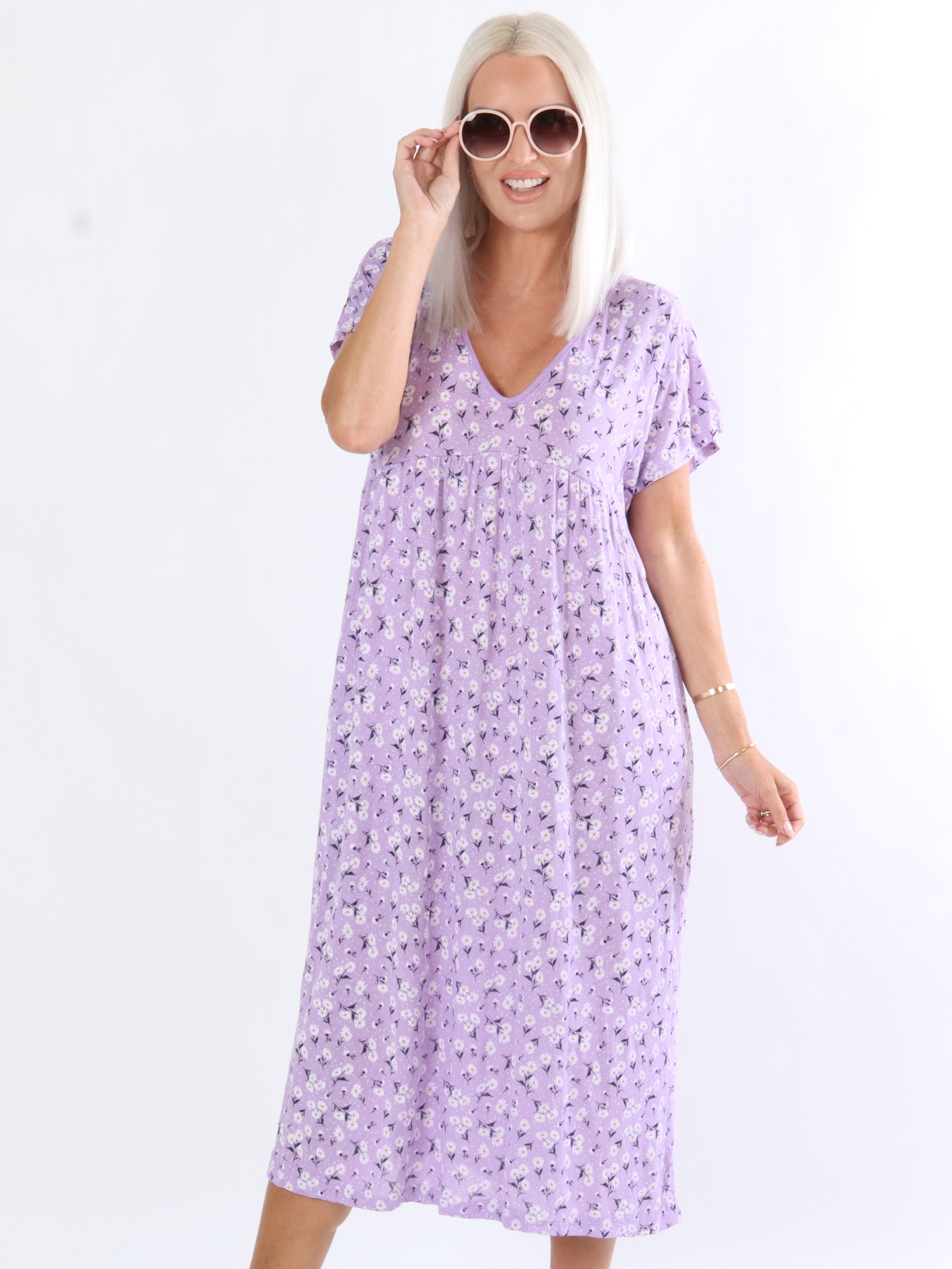 Nega - Lang elastisk kjole i blomsterprint