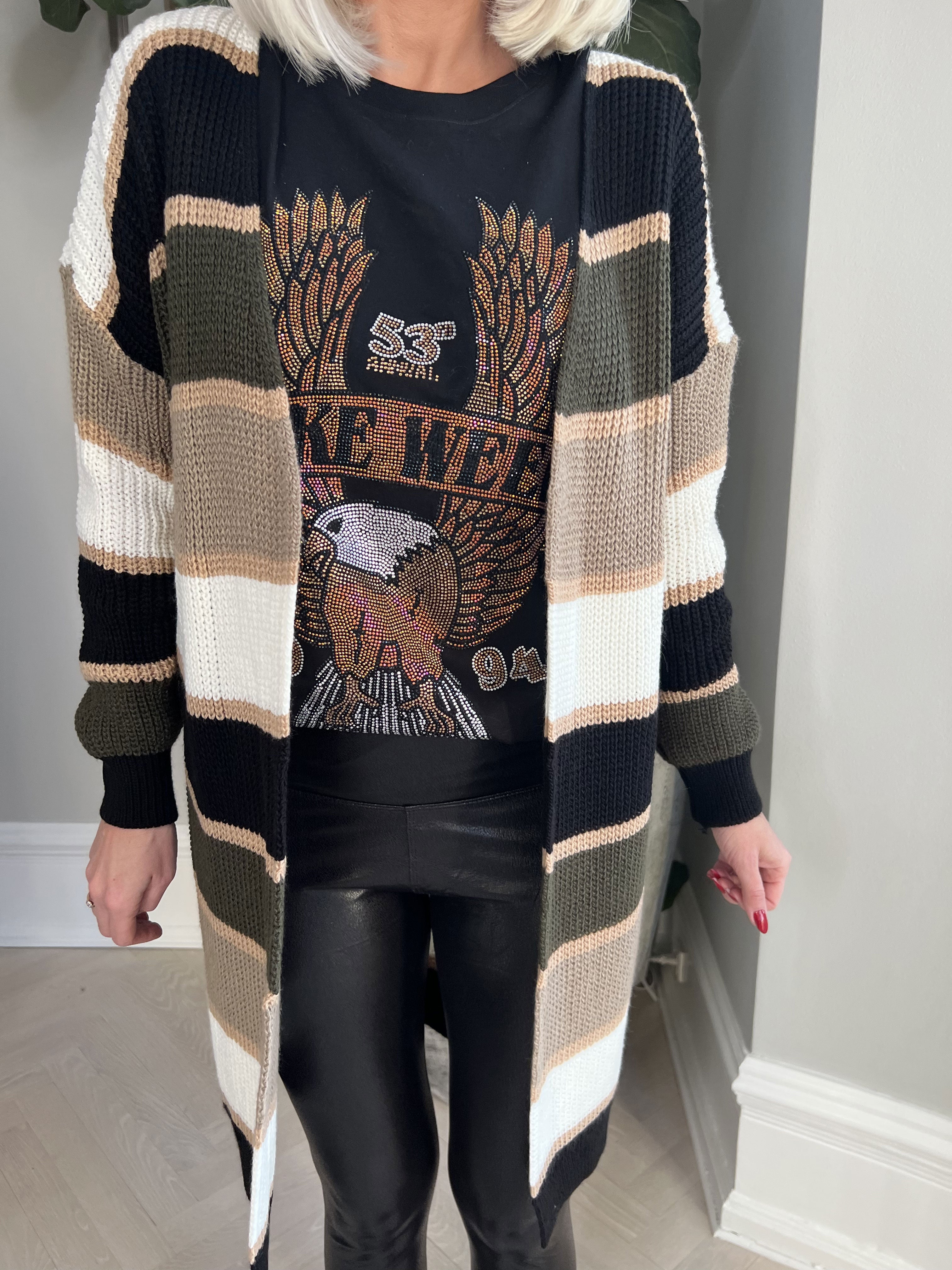 Nesrin - Flerfarvet stribet strikcardigan