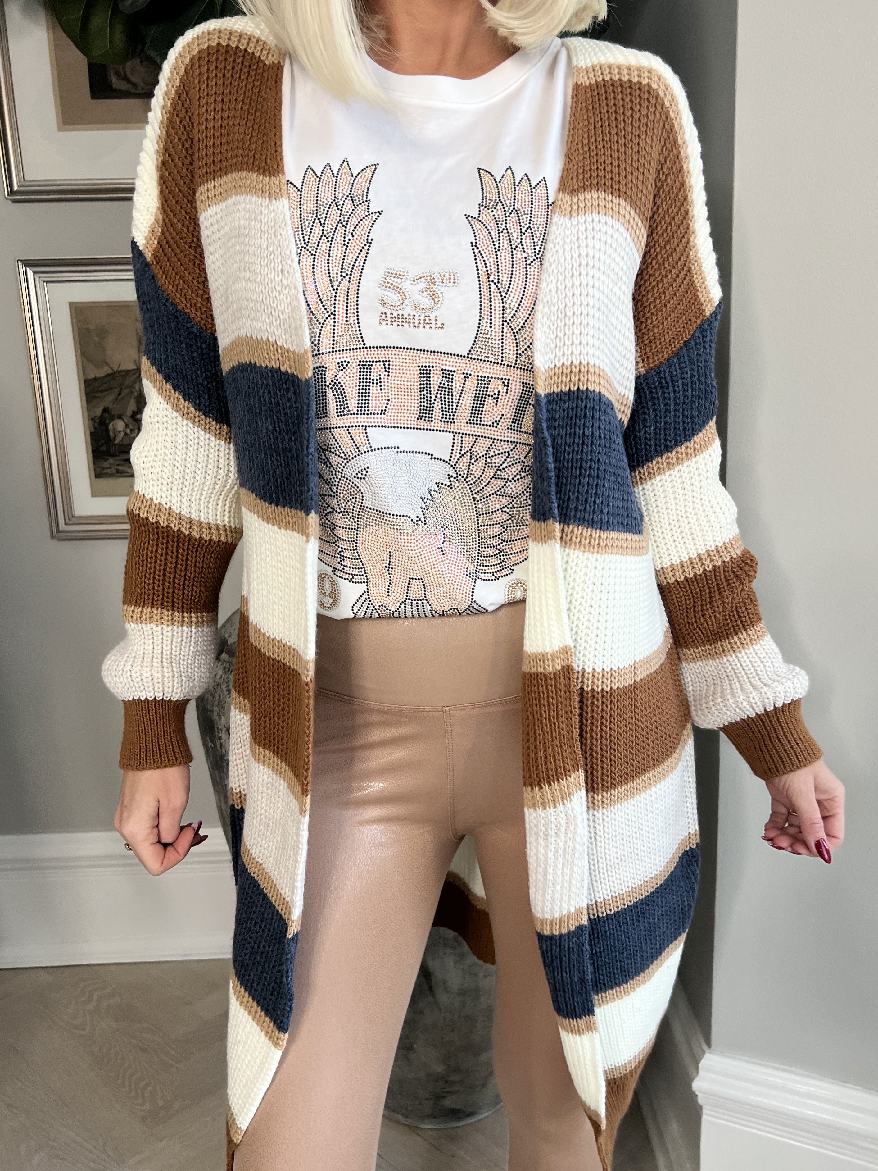 Nesrin - Flerfarvet stribet strikcardigan