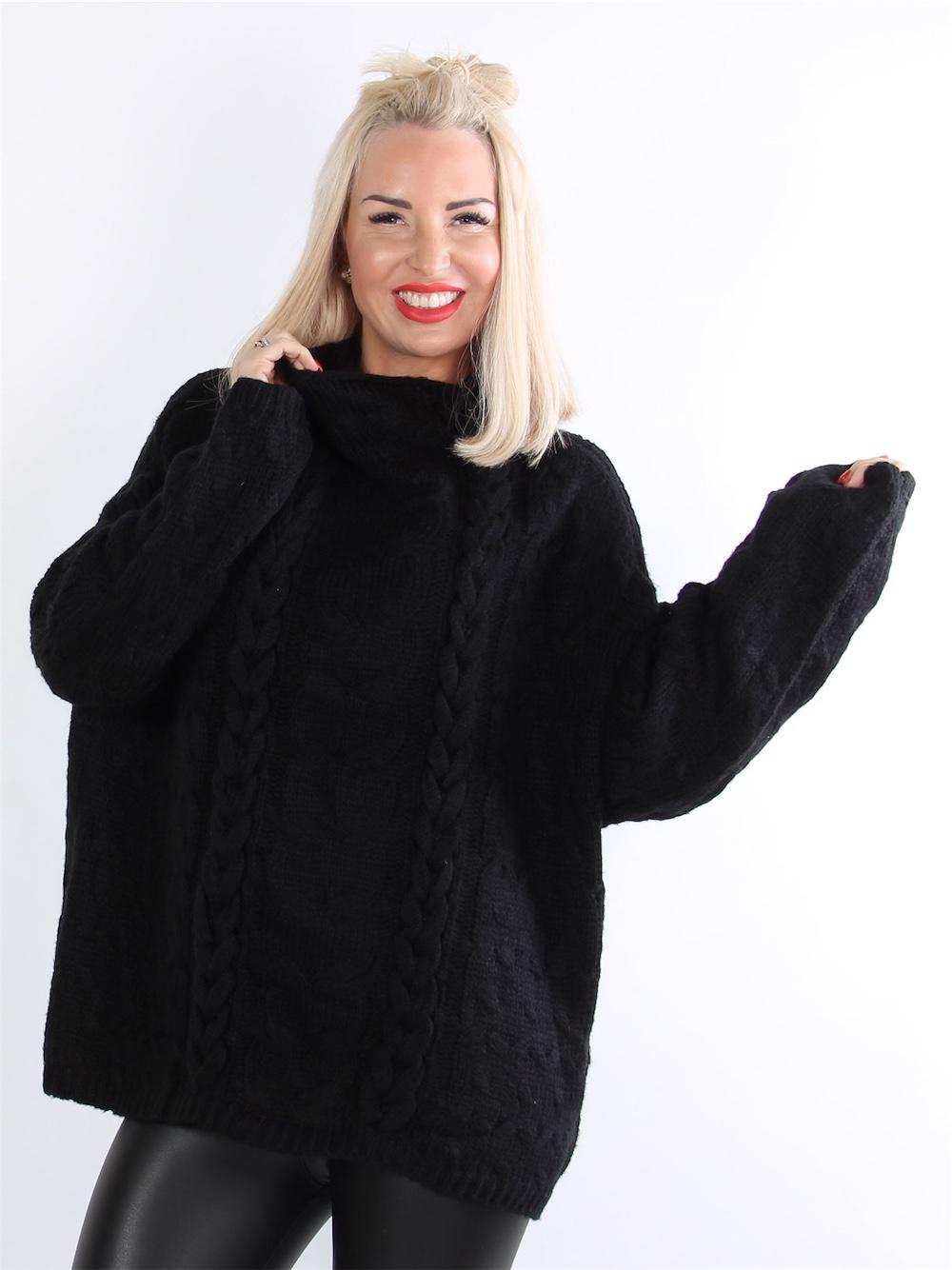 Nitza - Sort oversized striktrøje med fletmønster