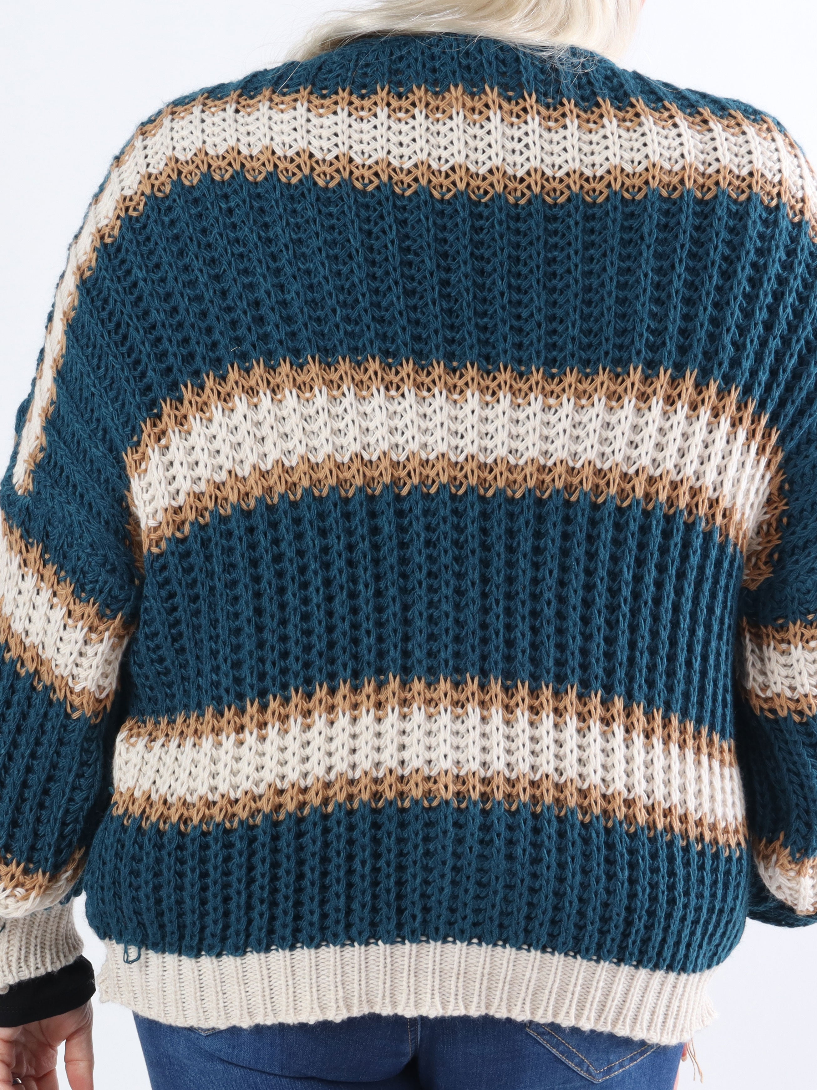 Noelia - Kort strikket plus size cardigan med striber