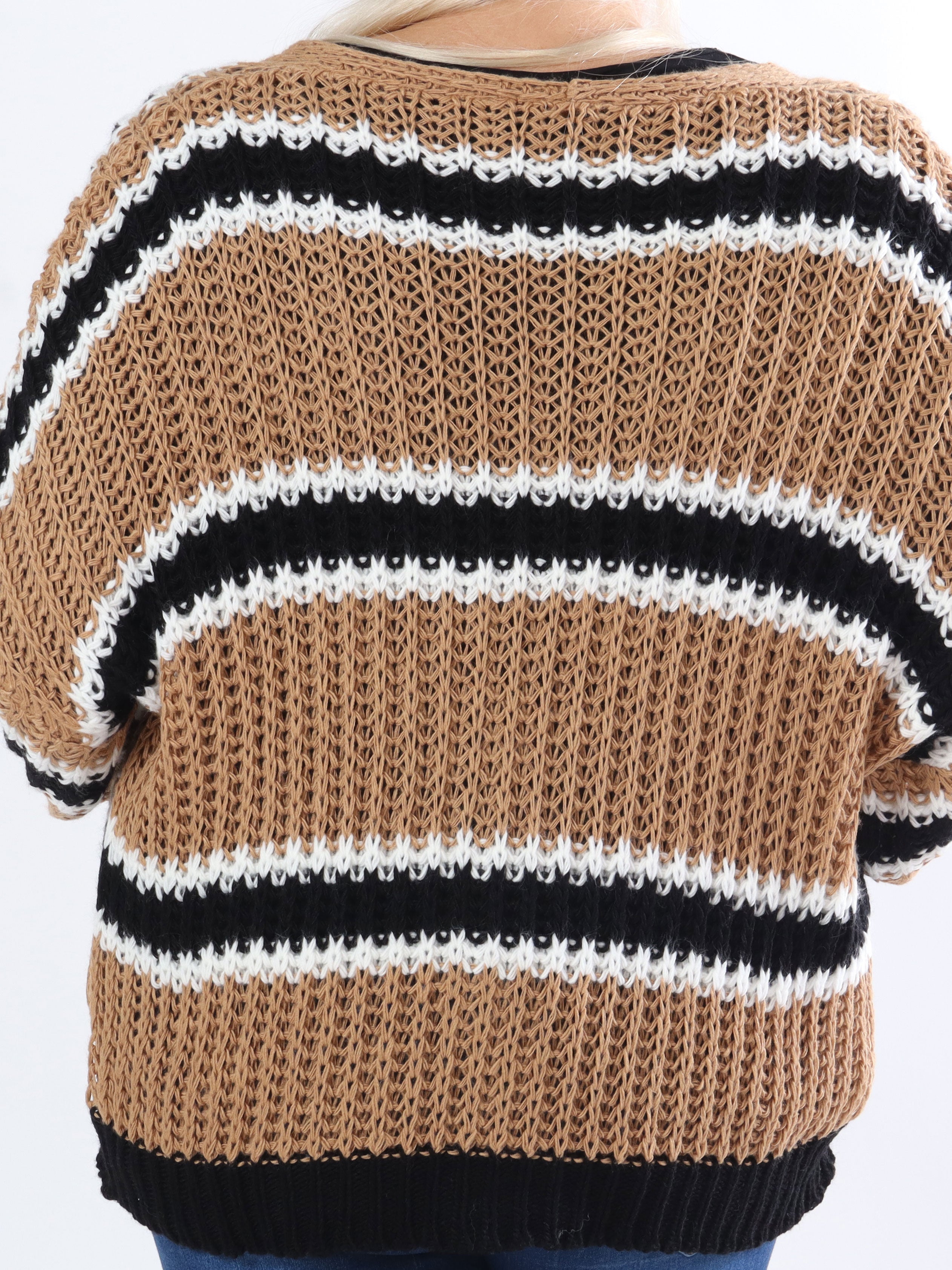 Noelia - Kort strikket plus size cardigan med striber