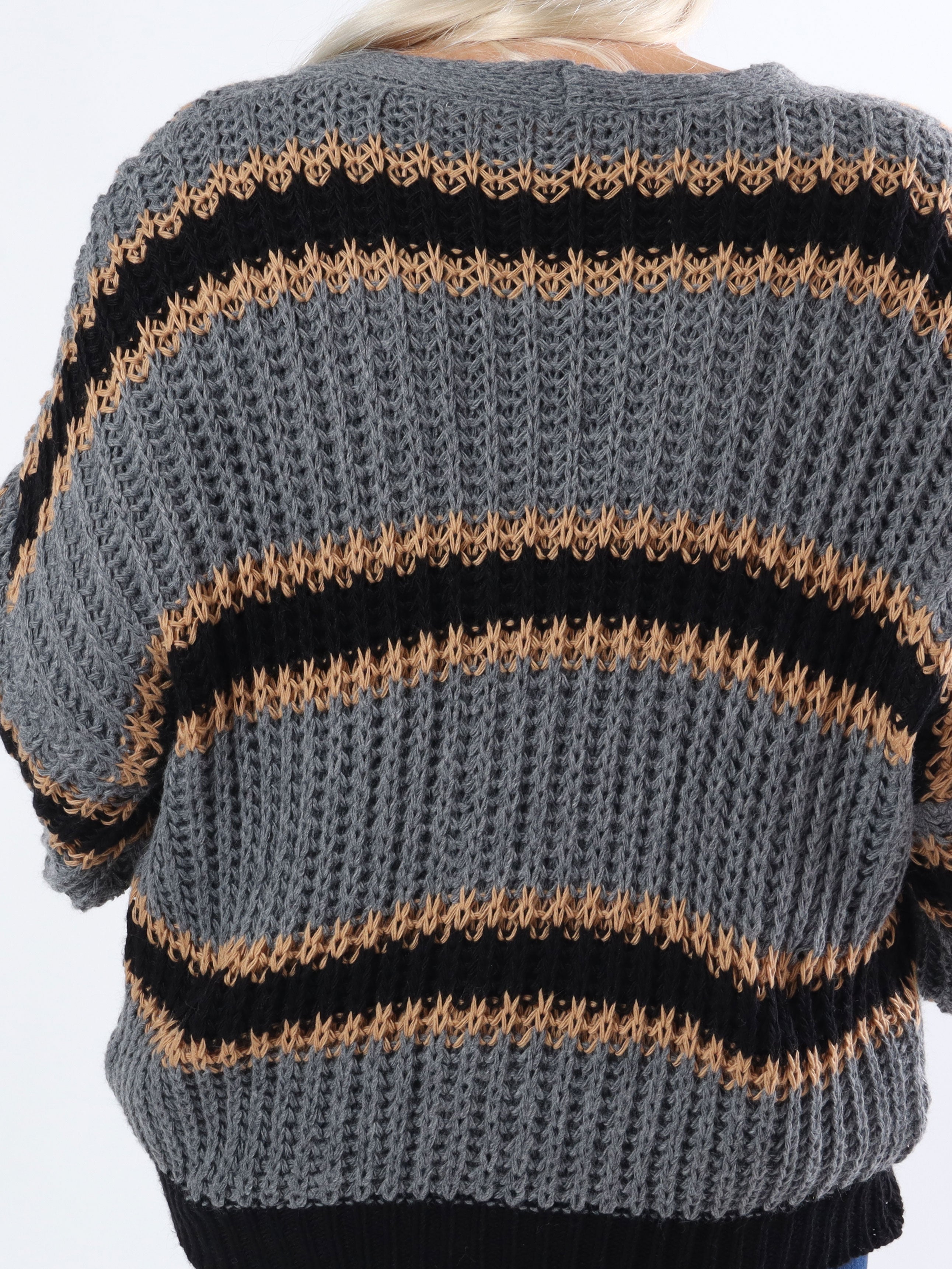 Noelia - Kort strikket plus size cardigan med striber