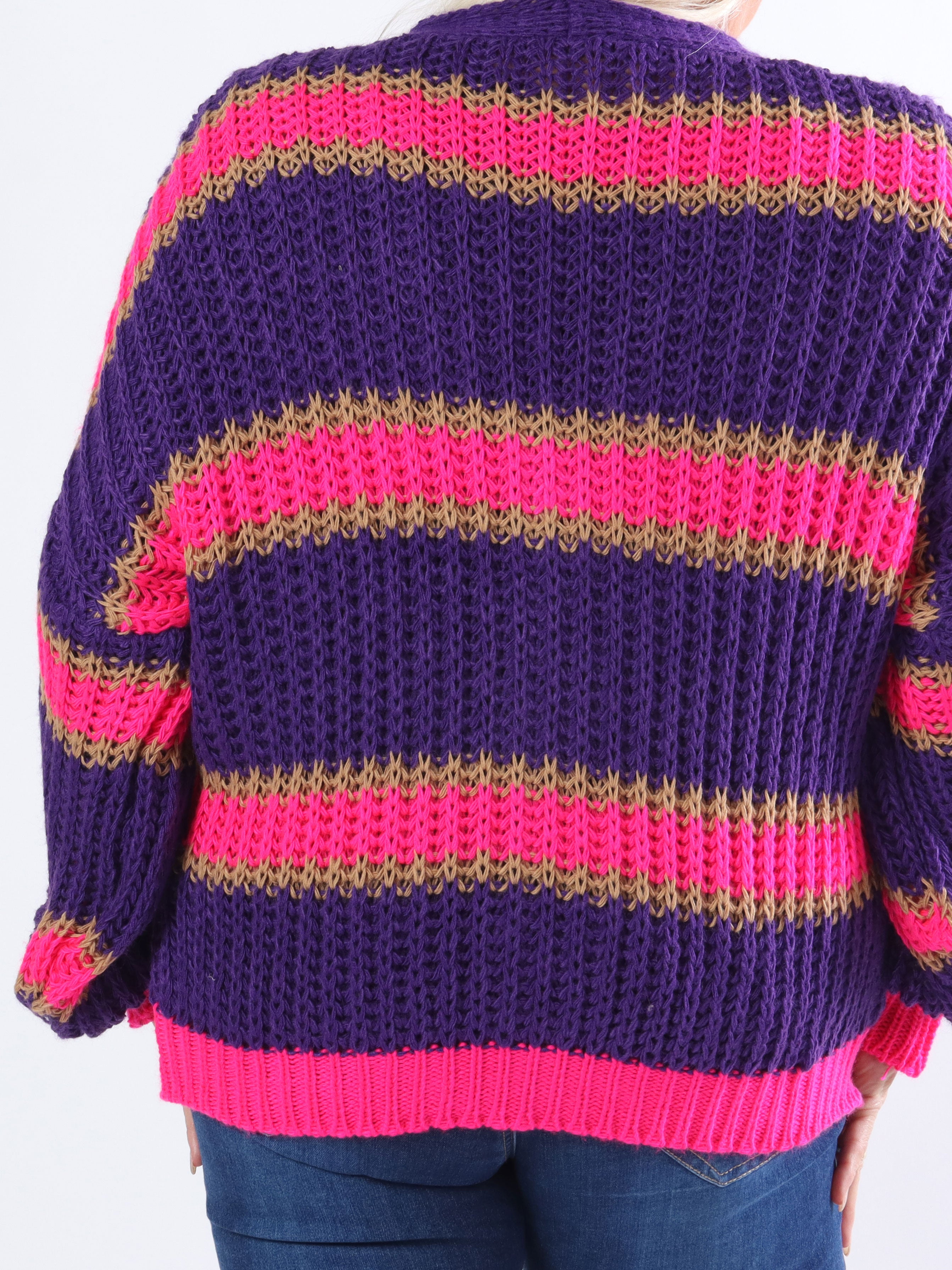 Noelia - Kort strikket plus size cardigan med striber