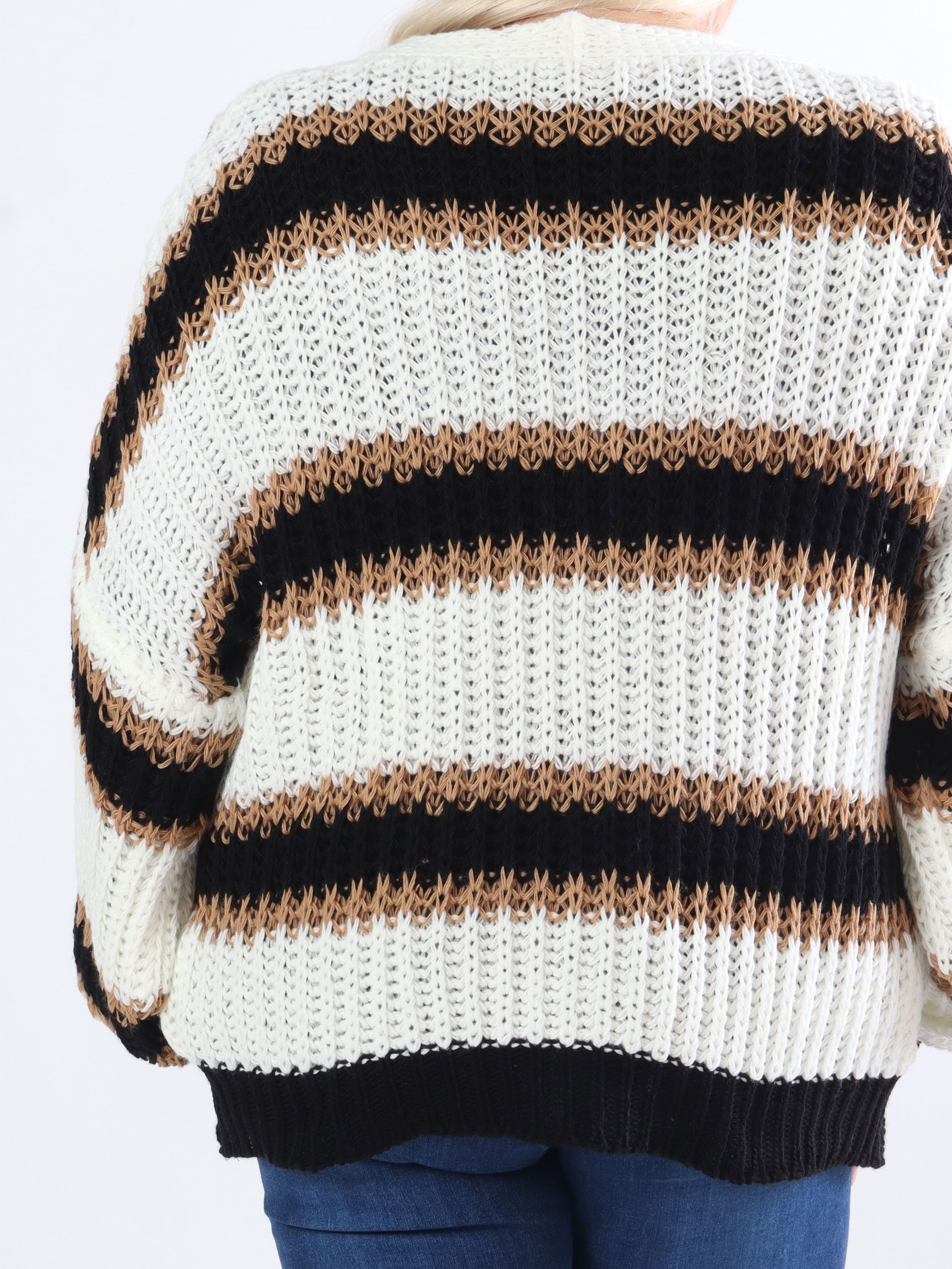 Noelia - Kort strikket plus size cardigan med striber