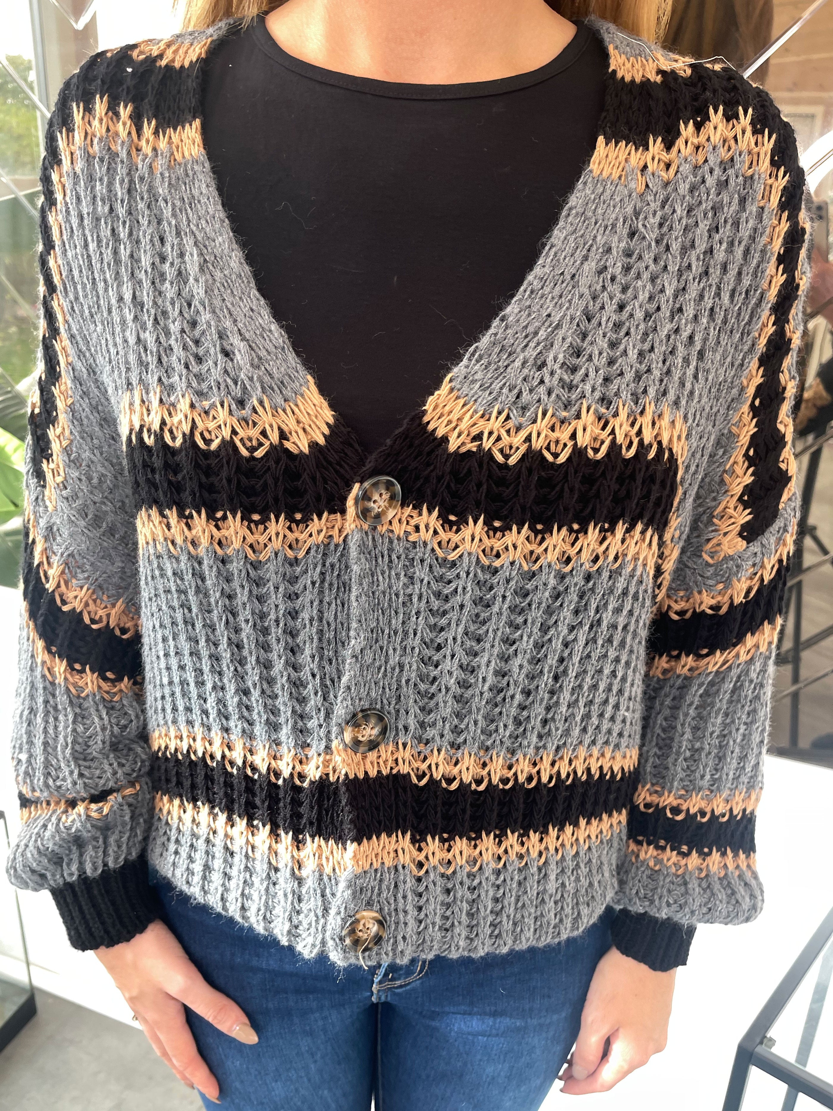 Noelia - Kort strikket cardigan med striber