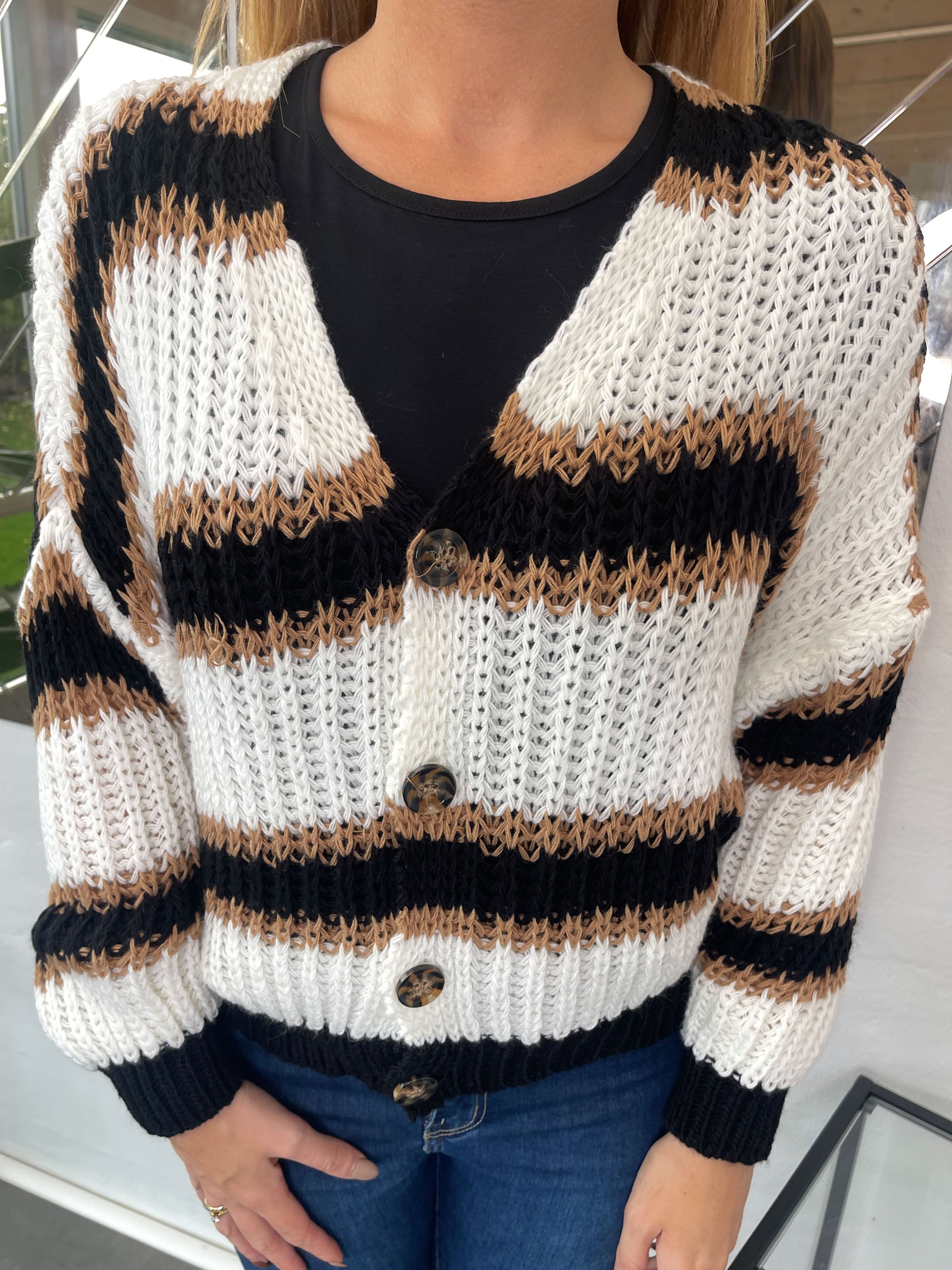 Noelia - Kort strikket cardigan med striber