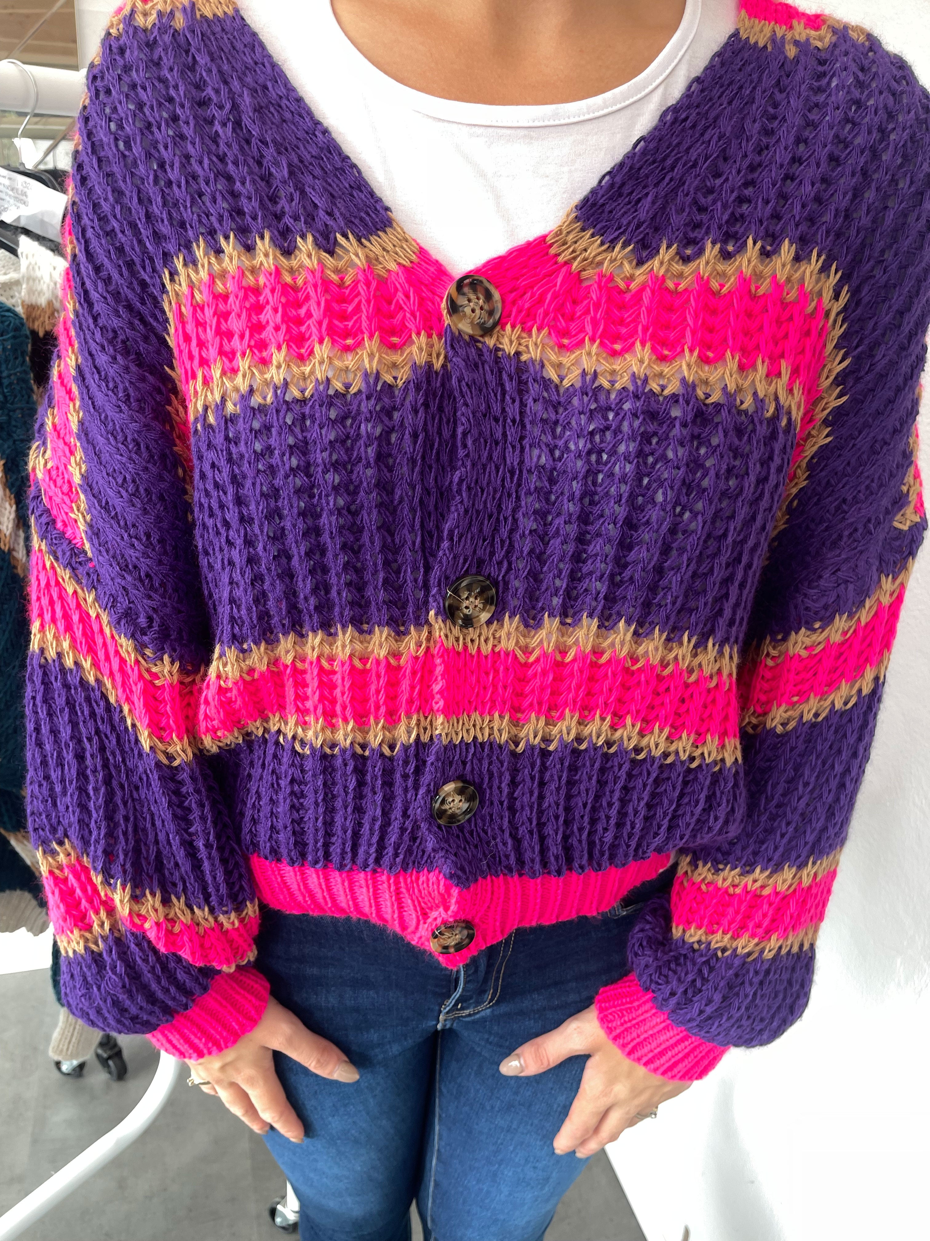 Noelia - Kort strikket cardigan med striber