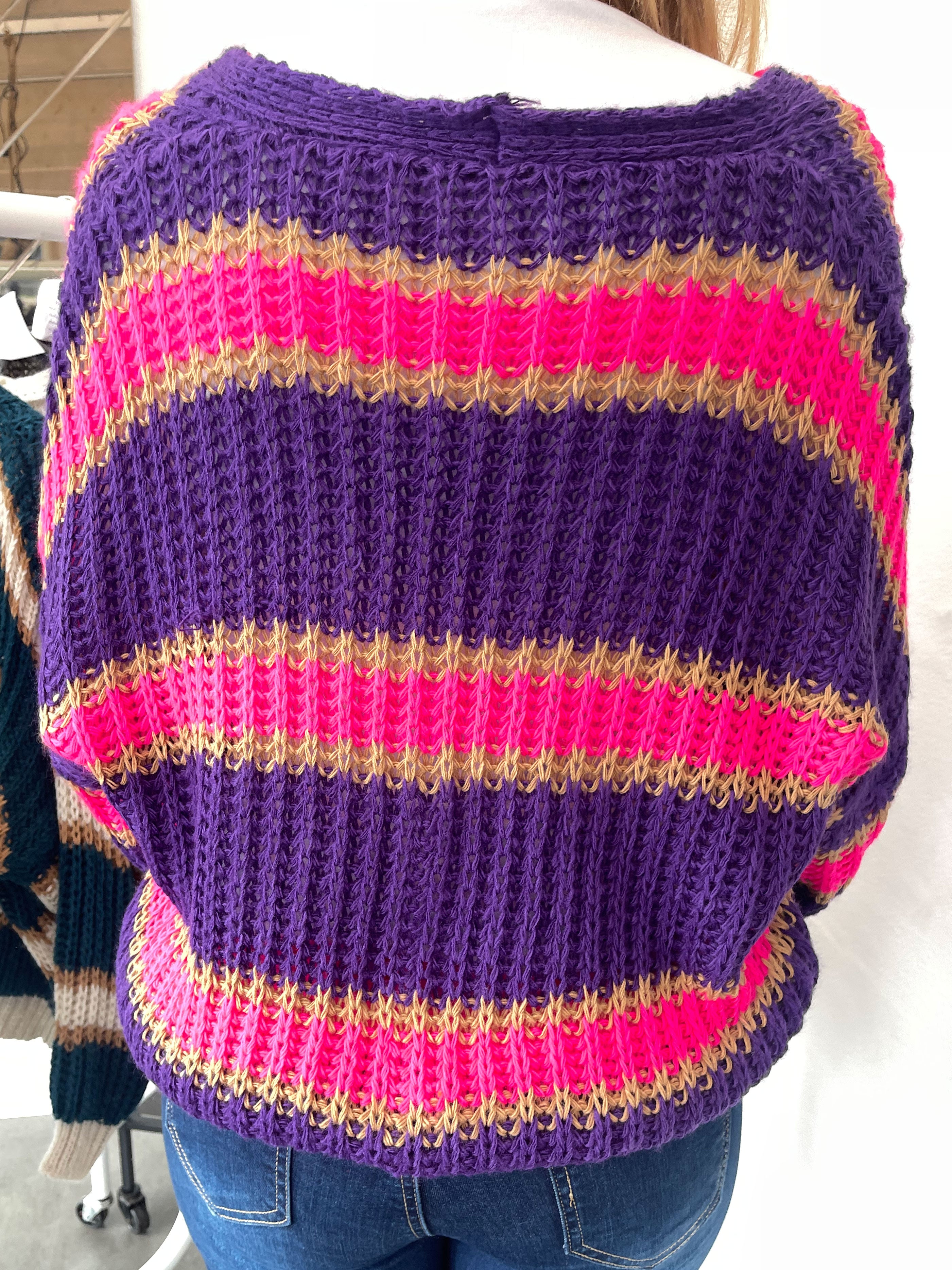 Noelia - Kort strikket cardigan med striber