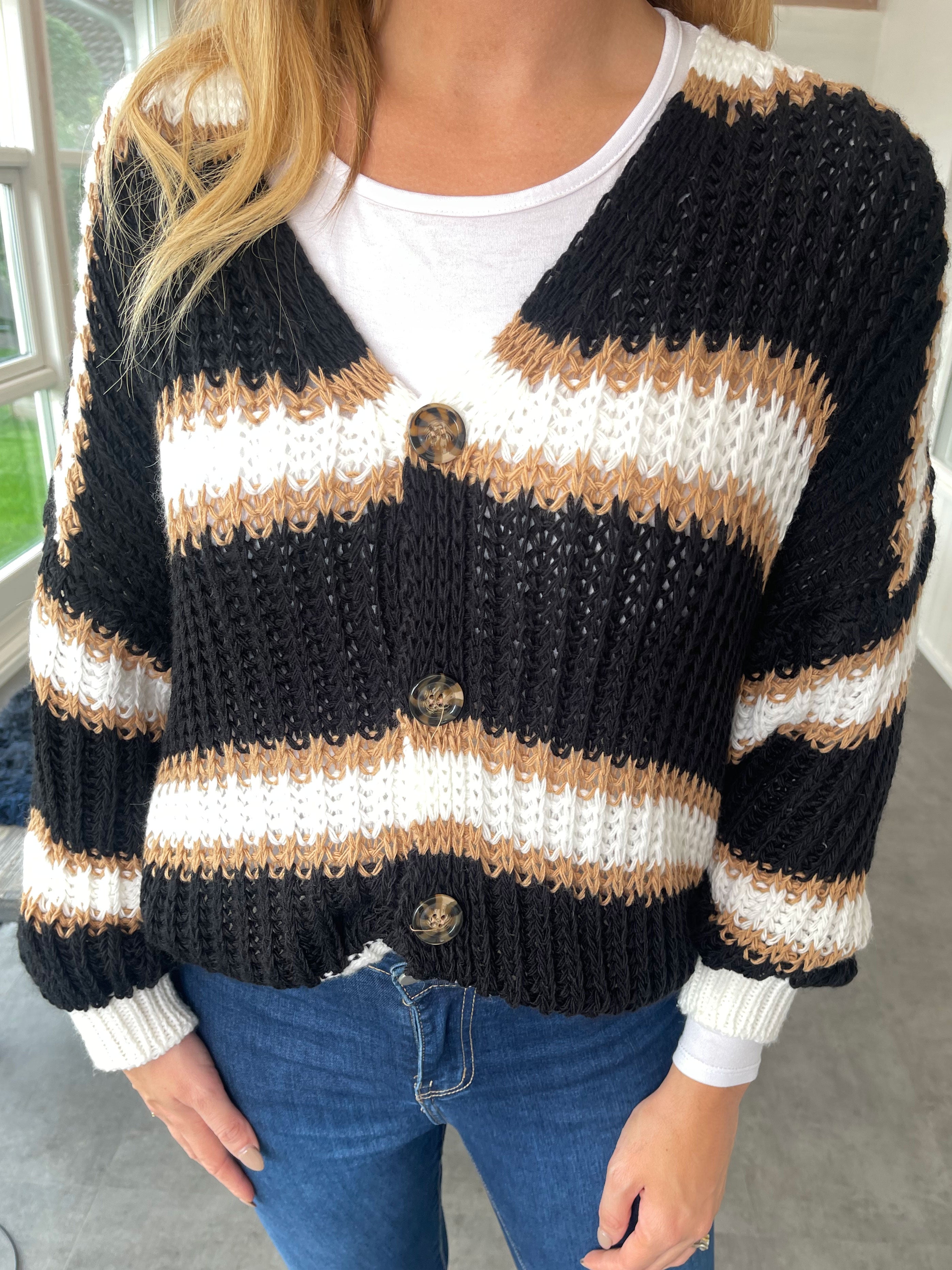 Noelia - Kort strikket cardigan med striber