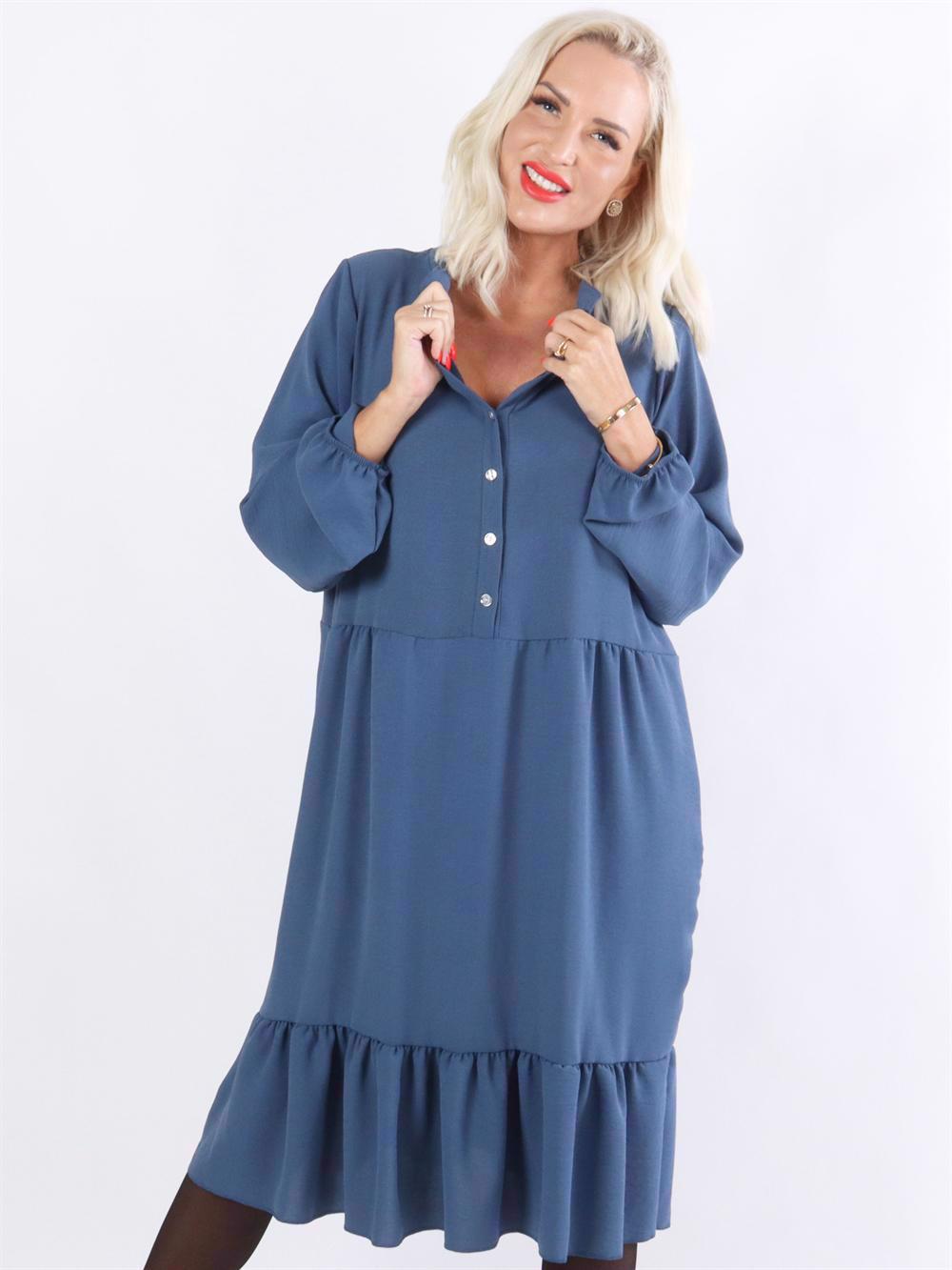 Nora - Plain kjole med flæselag