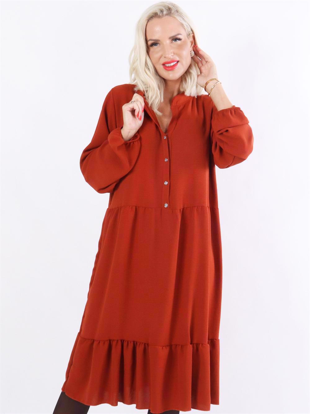 Nora - Plain kjole med flæselag