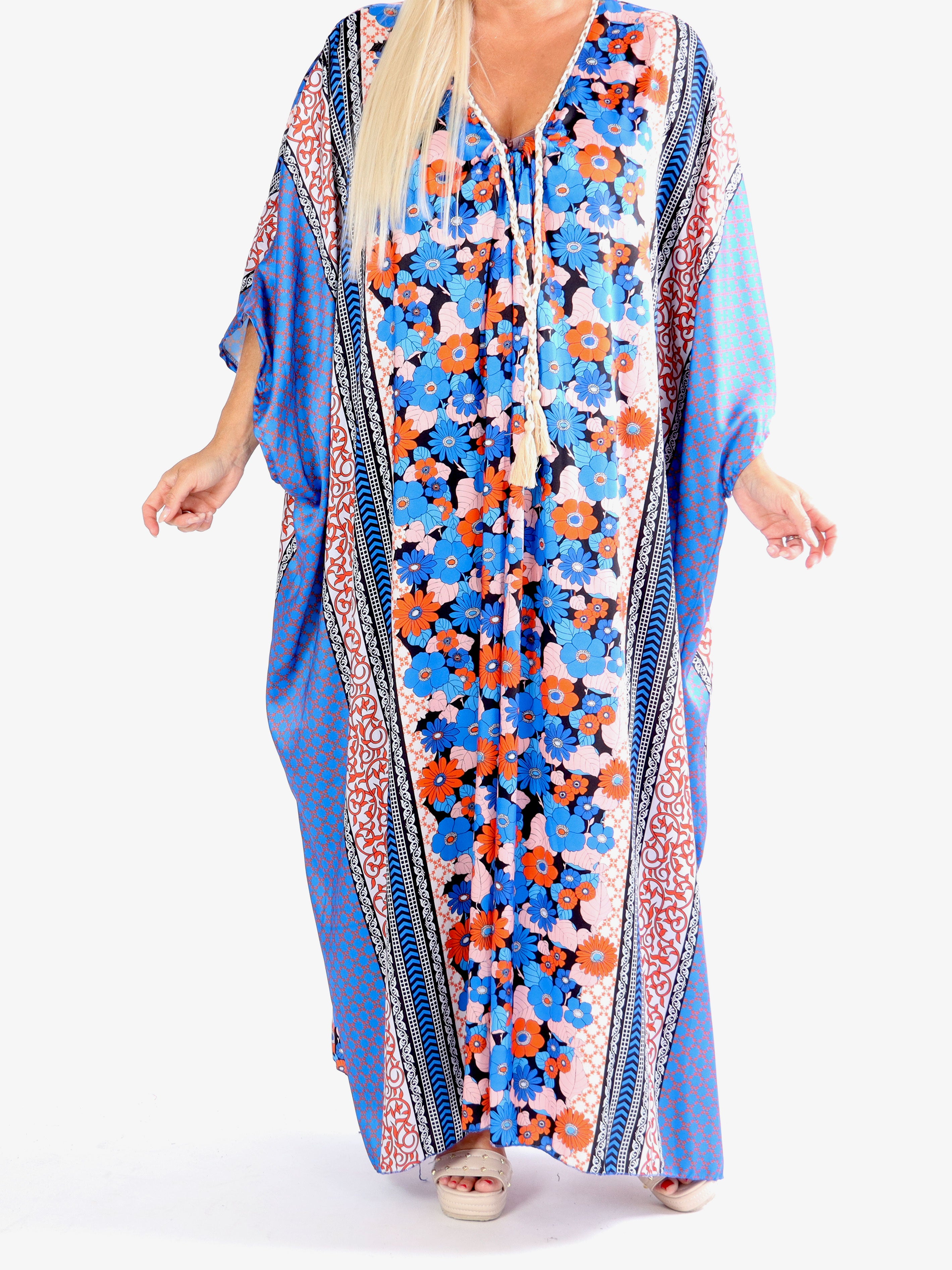 Nynne - Lang løs plus size kjole med flettet snore