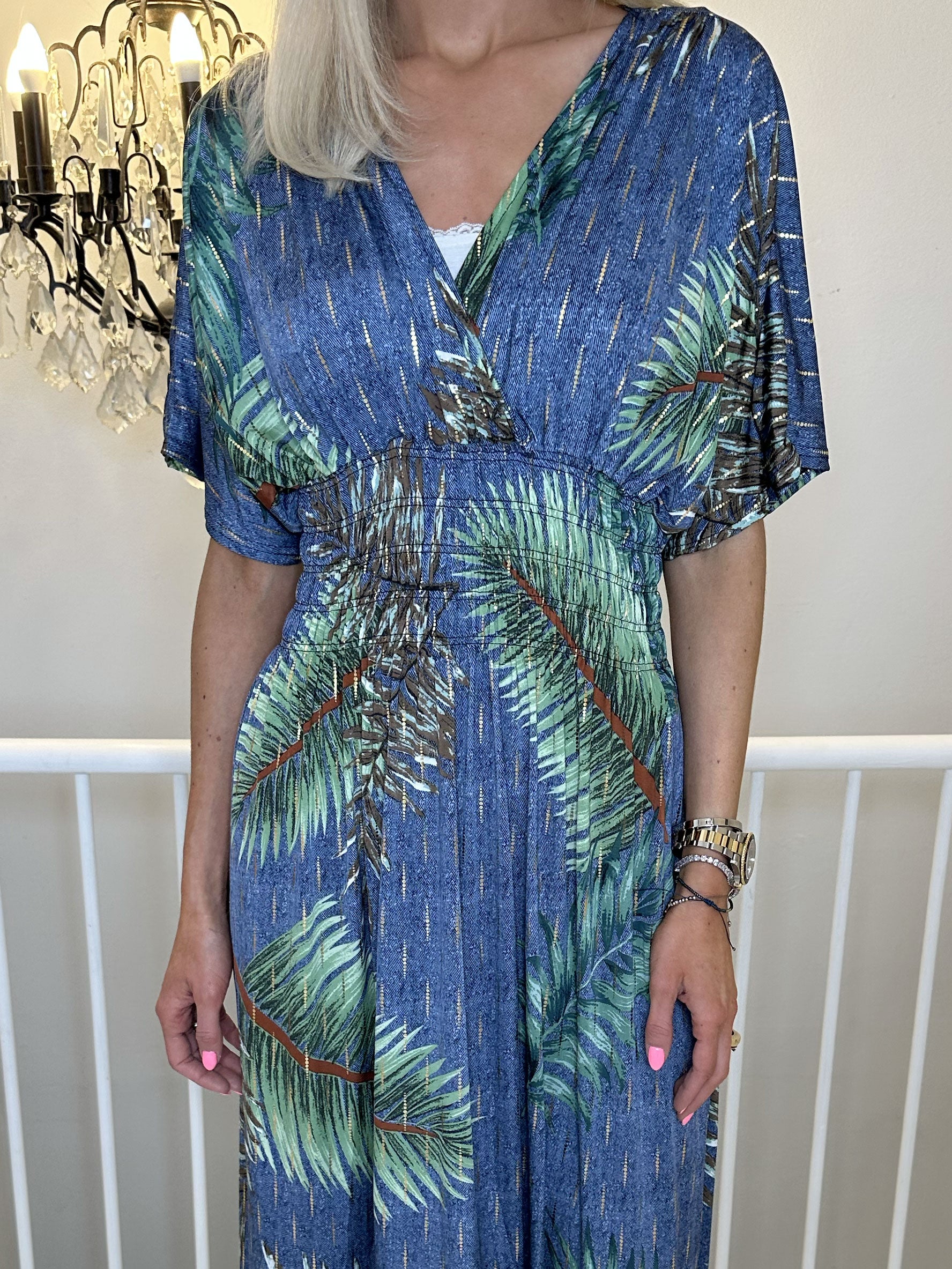 Pams Palm - Lang elastisk kjole i krølfrit stof