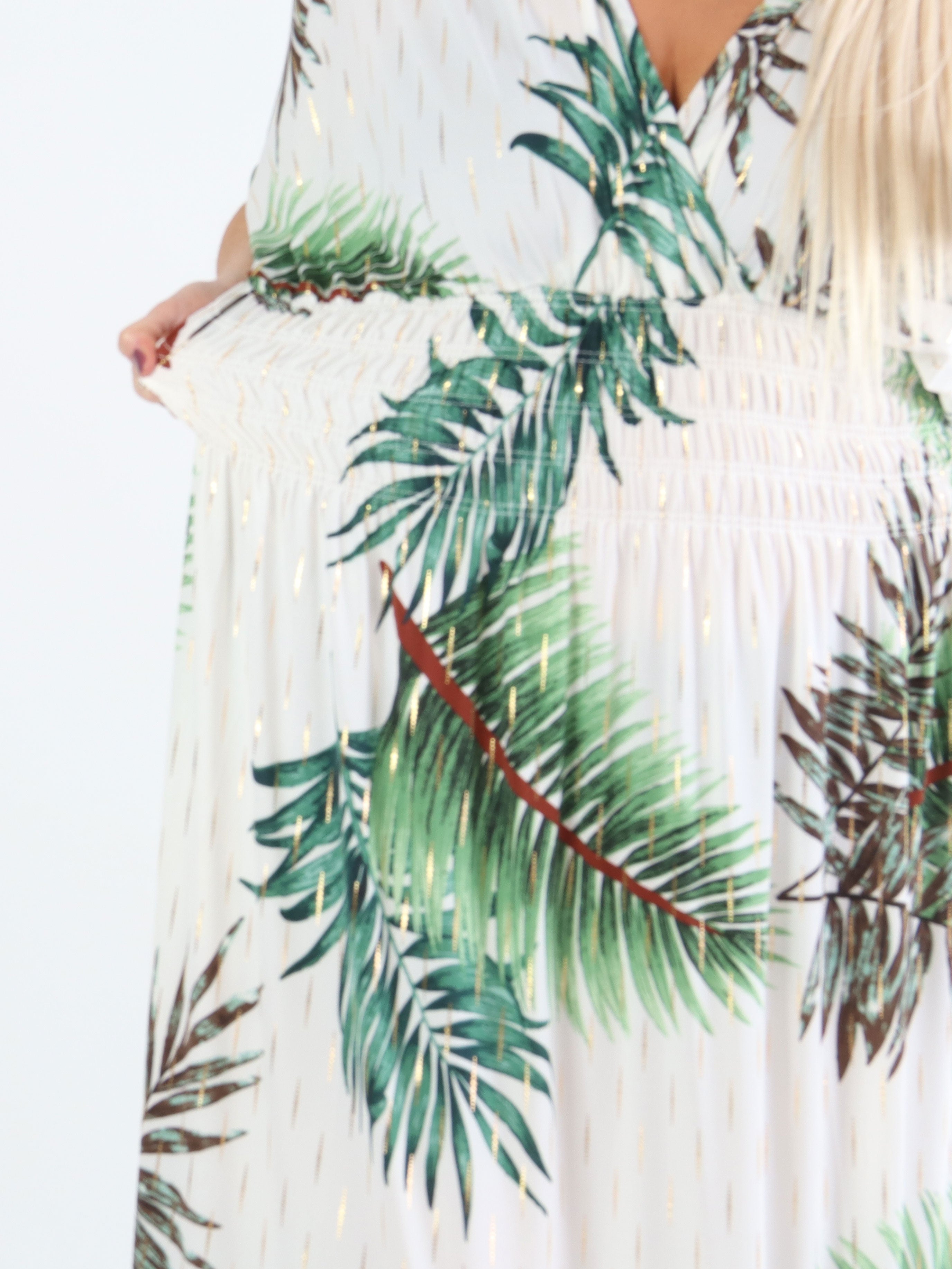 Pams Palm - Lang elastisk plus size kjole i krølfrit stof