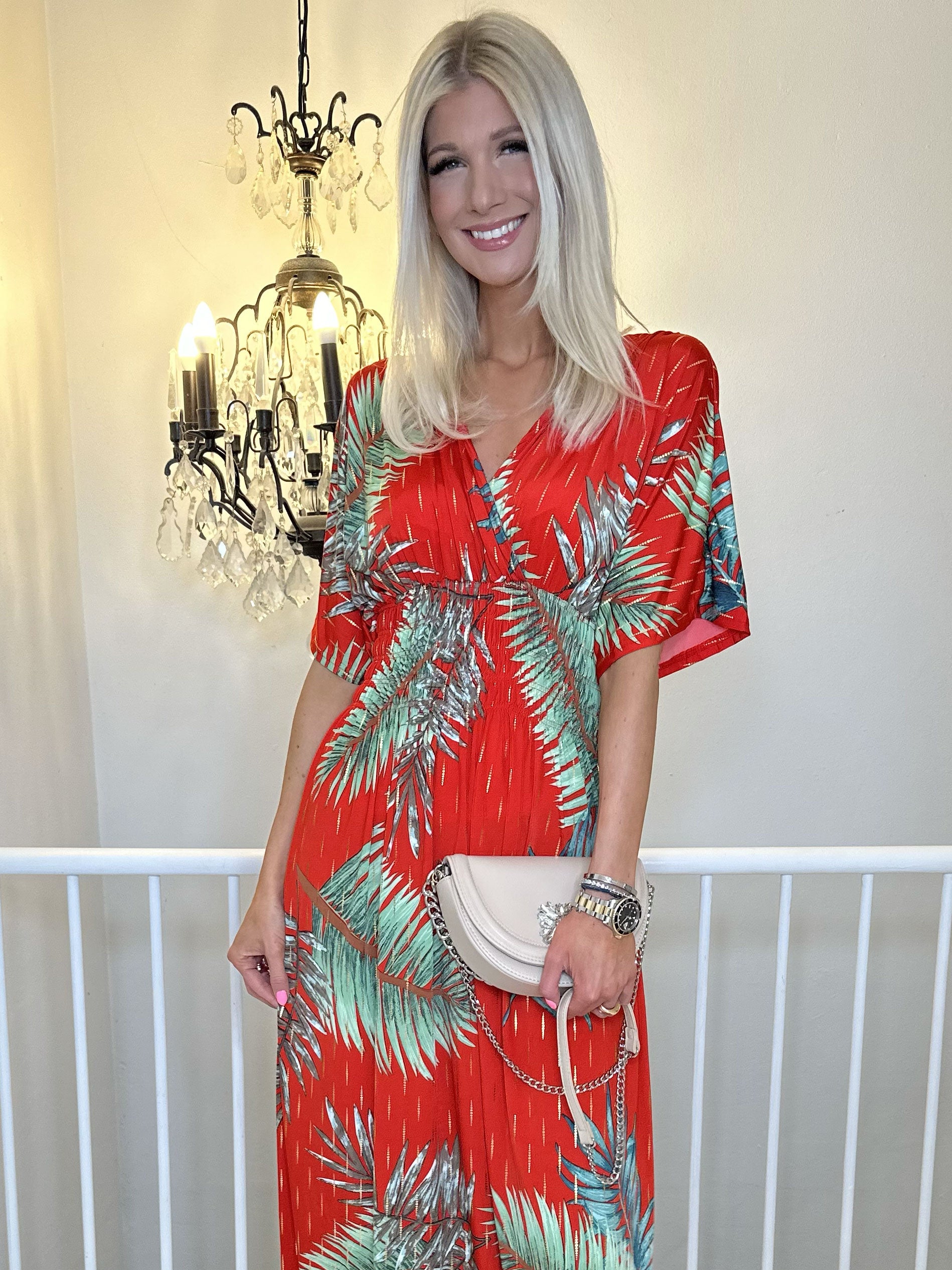 Pams Palm - Lang elastisk kjole i krølfrit stof