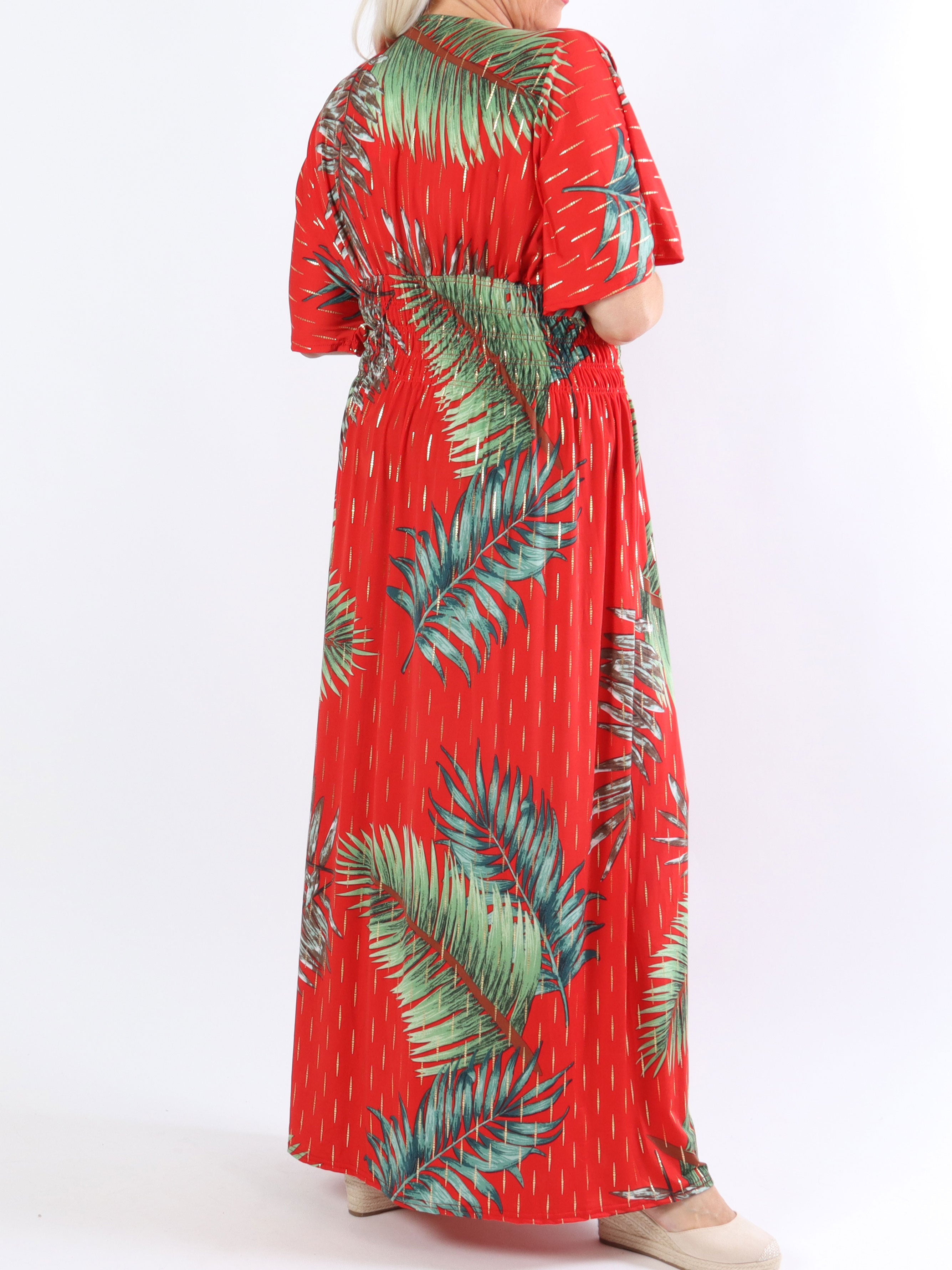 Pams Palm - Lang elastisk plus size kjole i krølfrit stof