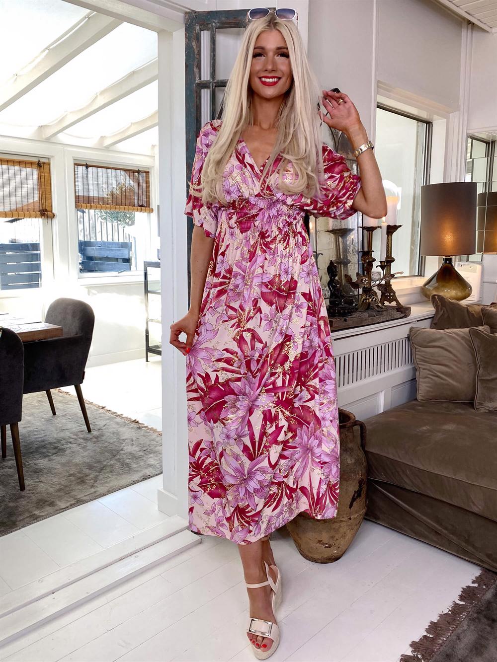 Pams - Lang elastisk kjole i krølfrit stof (bestseller)