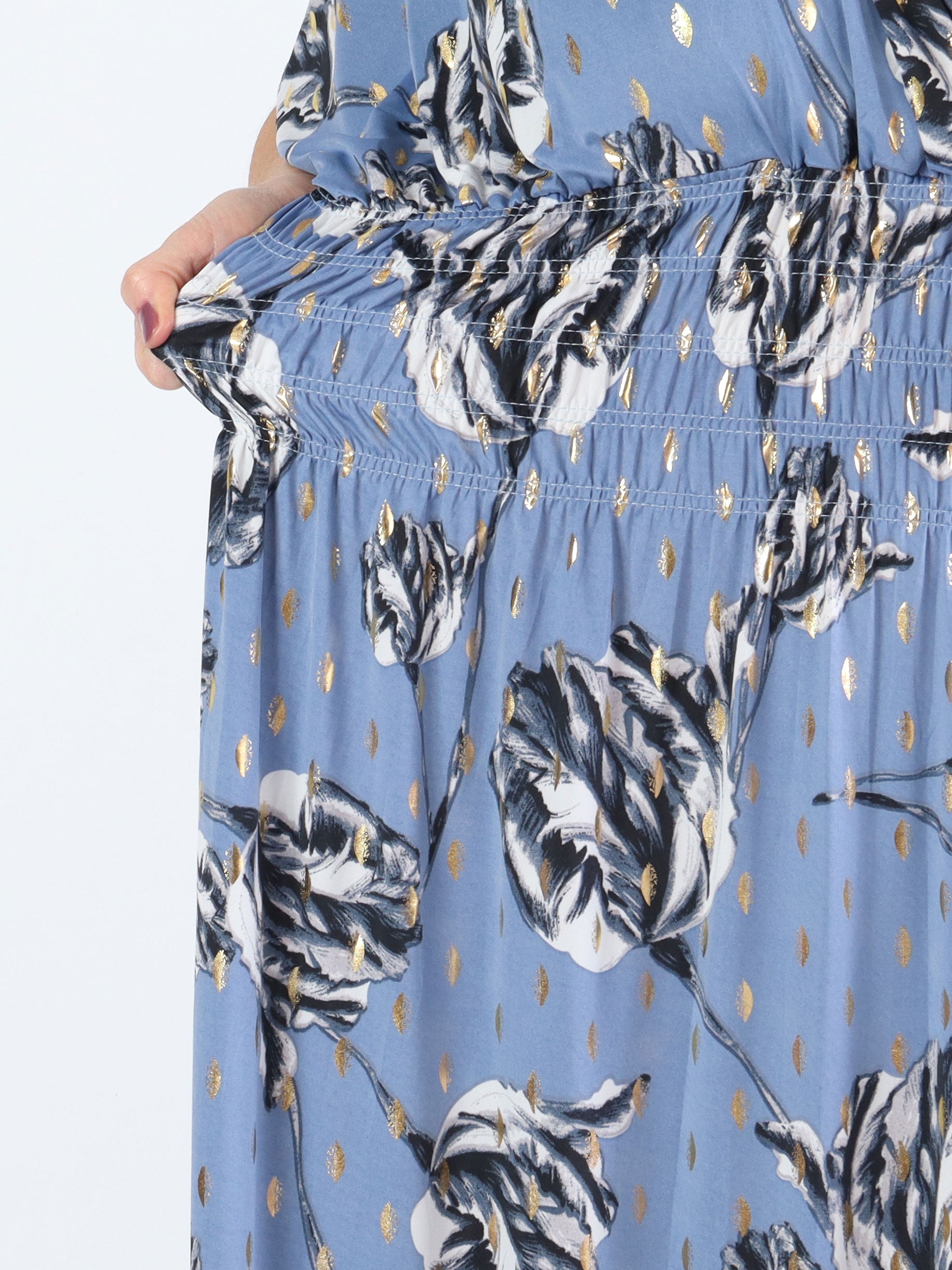 Pams Rose - Lang elastisk plus size kjole i krølfrit stof