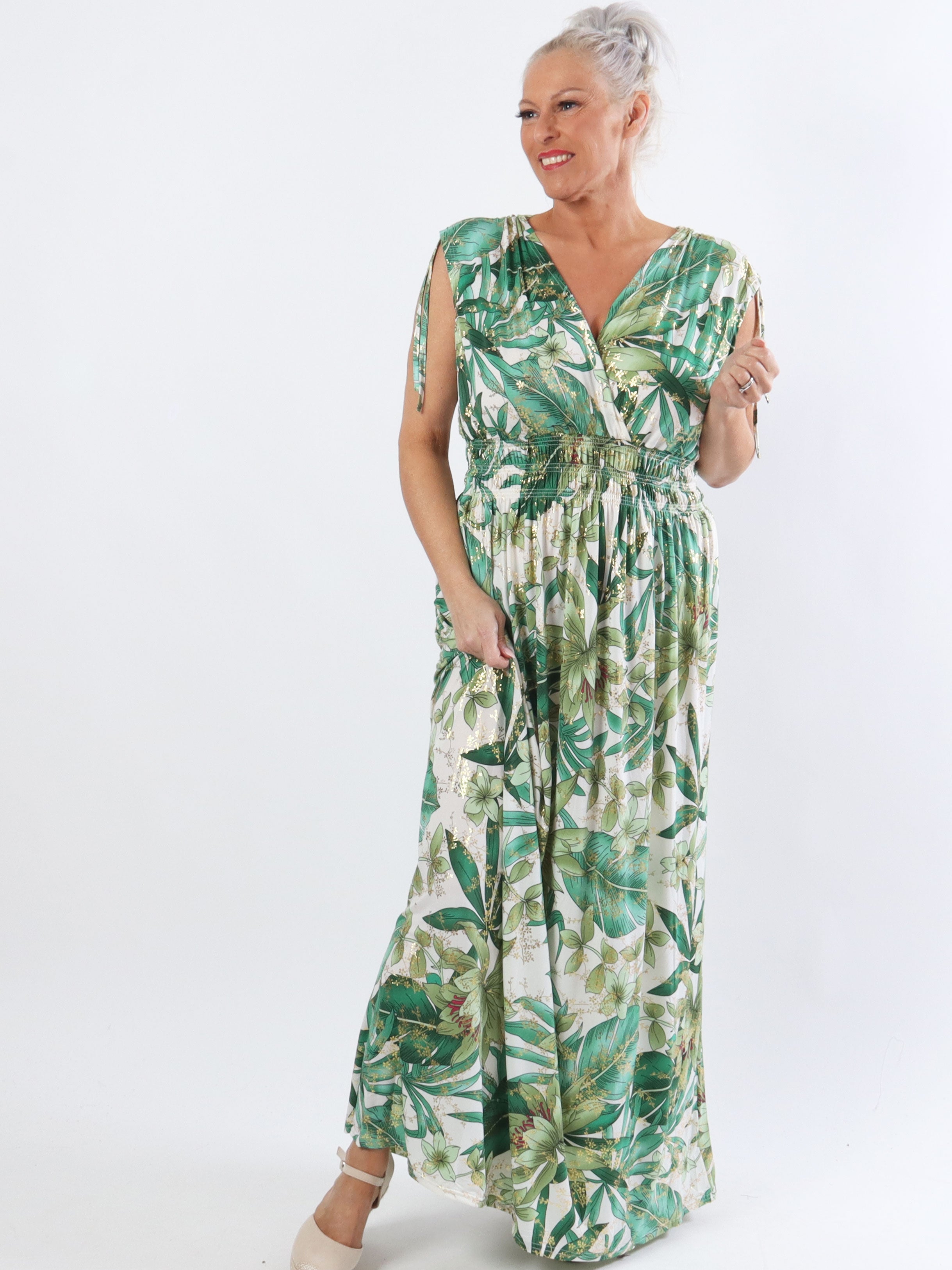 Pams Sleeveless - Lang plus size kjole i krølfrit stof