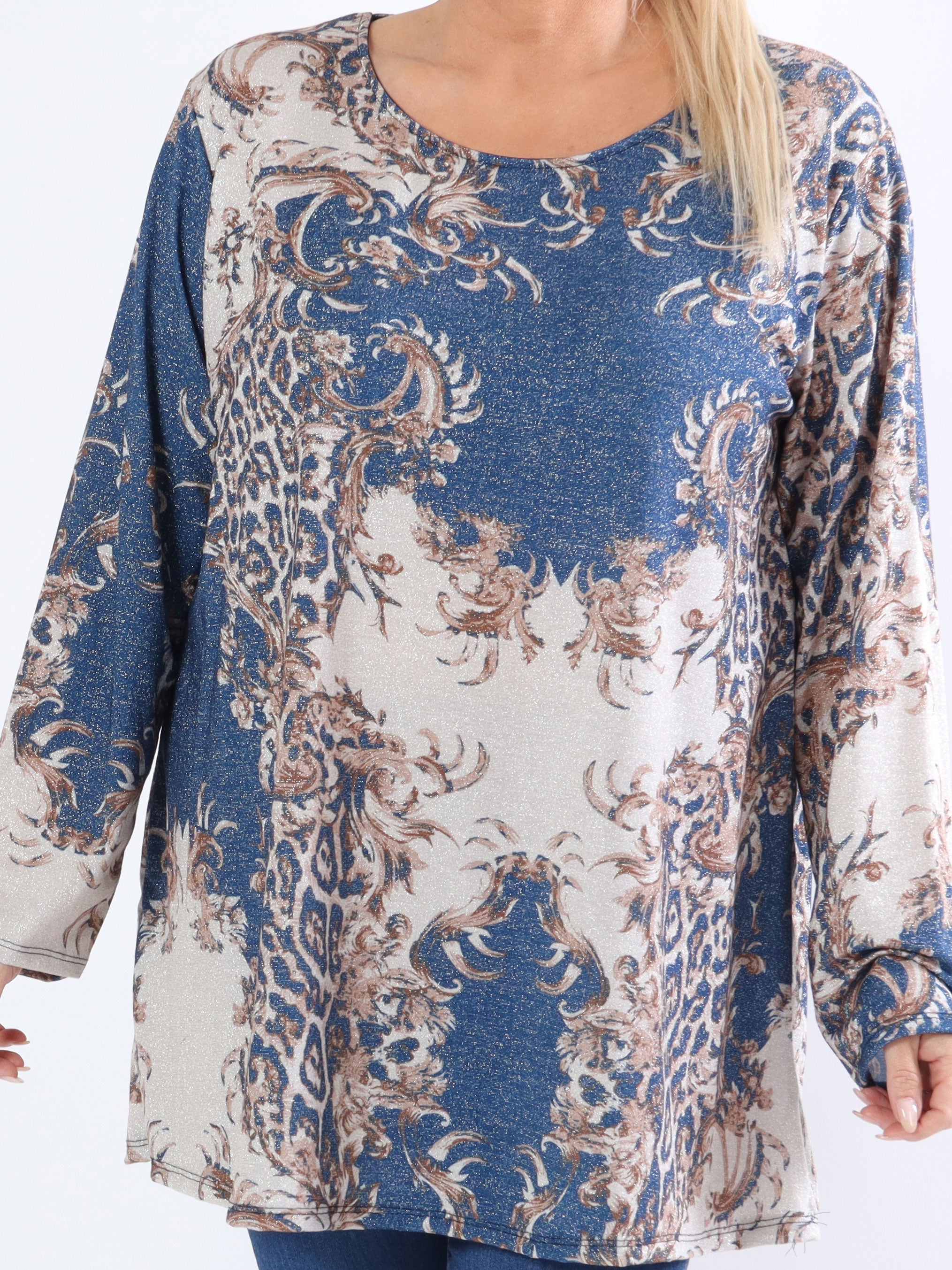 Paula -  Plus size glitter bluse med leopardprint