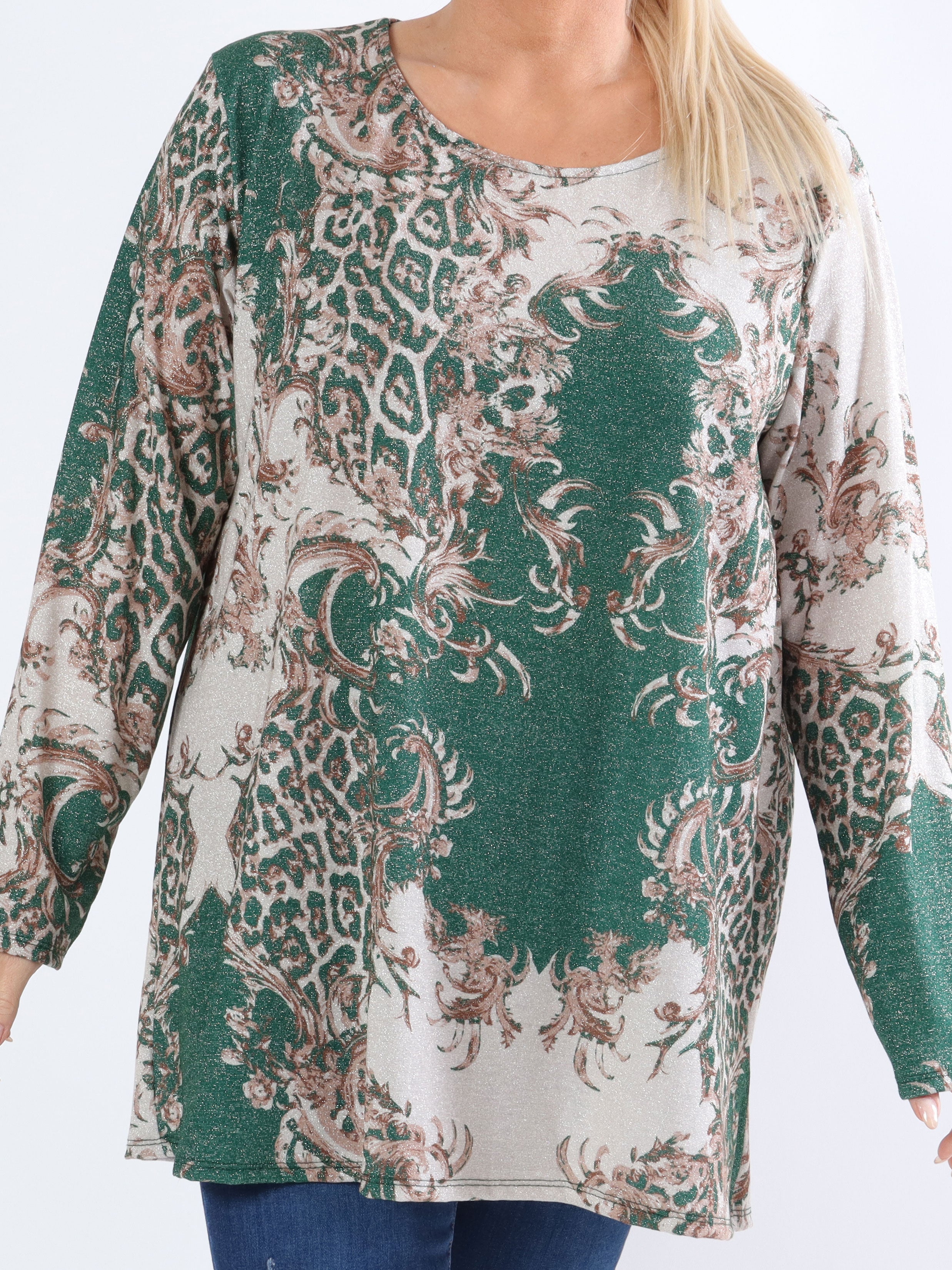 Paula -  Plus size glitter bluse med leopardprint