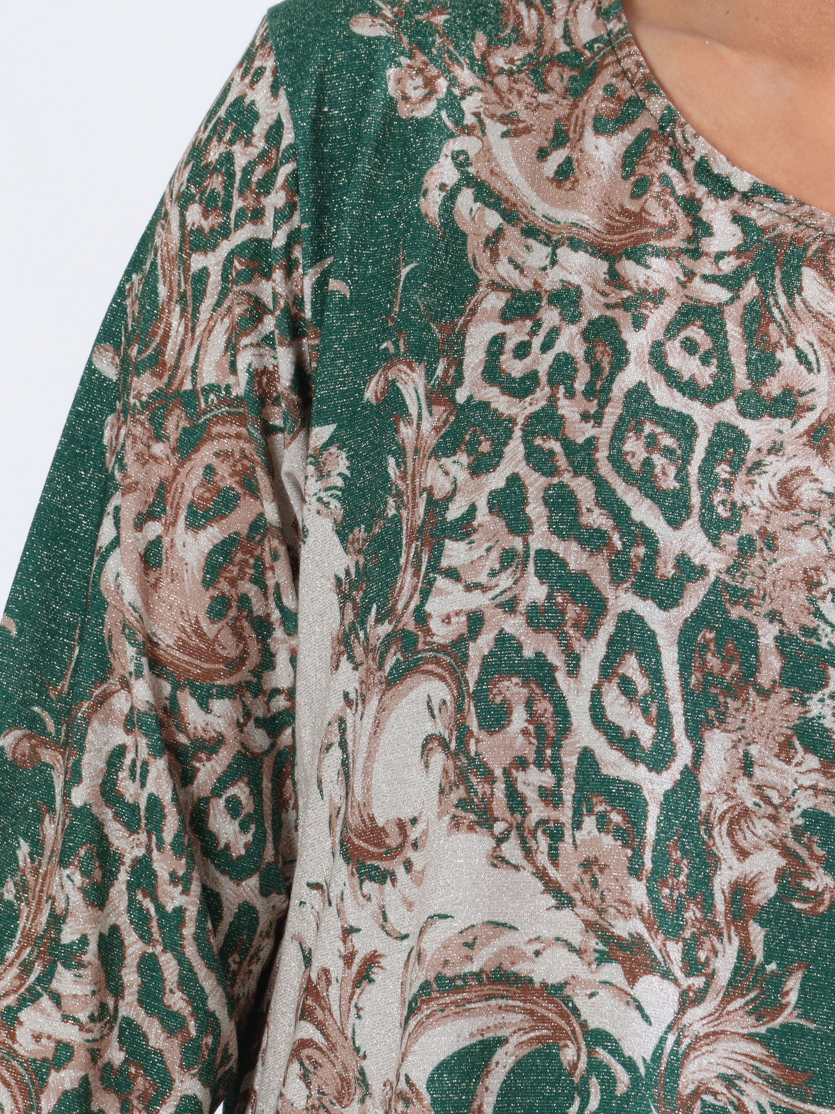 Paula -  Plus size glitter bluse med leopardprint