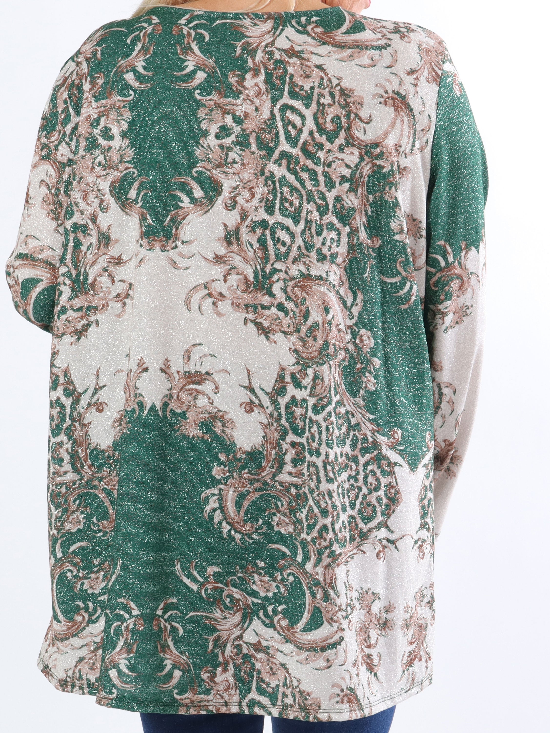 Paula -  Plus size glitter bluse med leopardprint