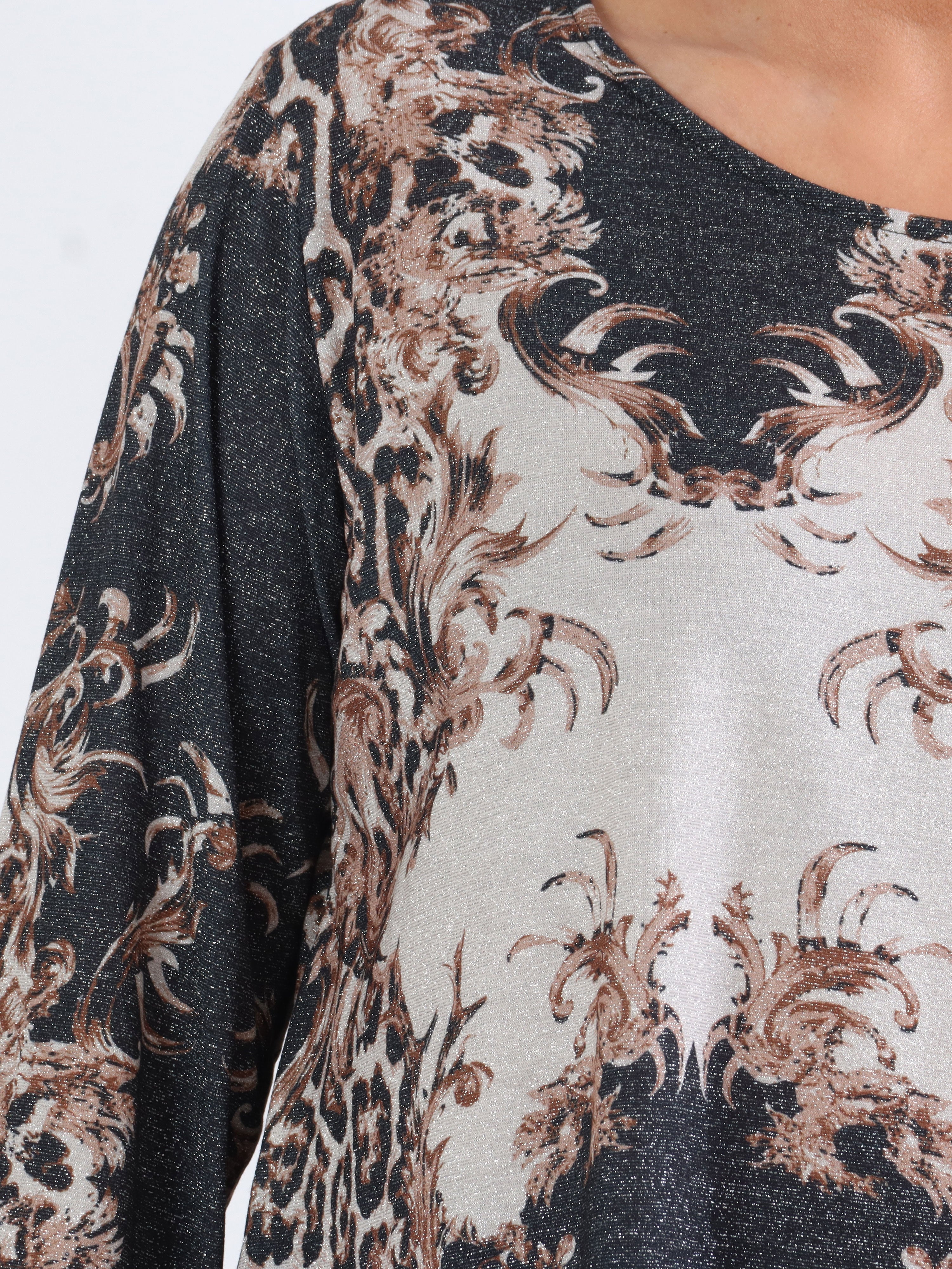 Paula -  Plus size glitter bluse med leopardprint