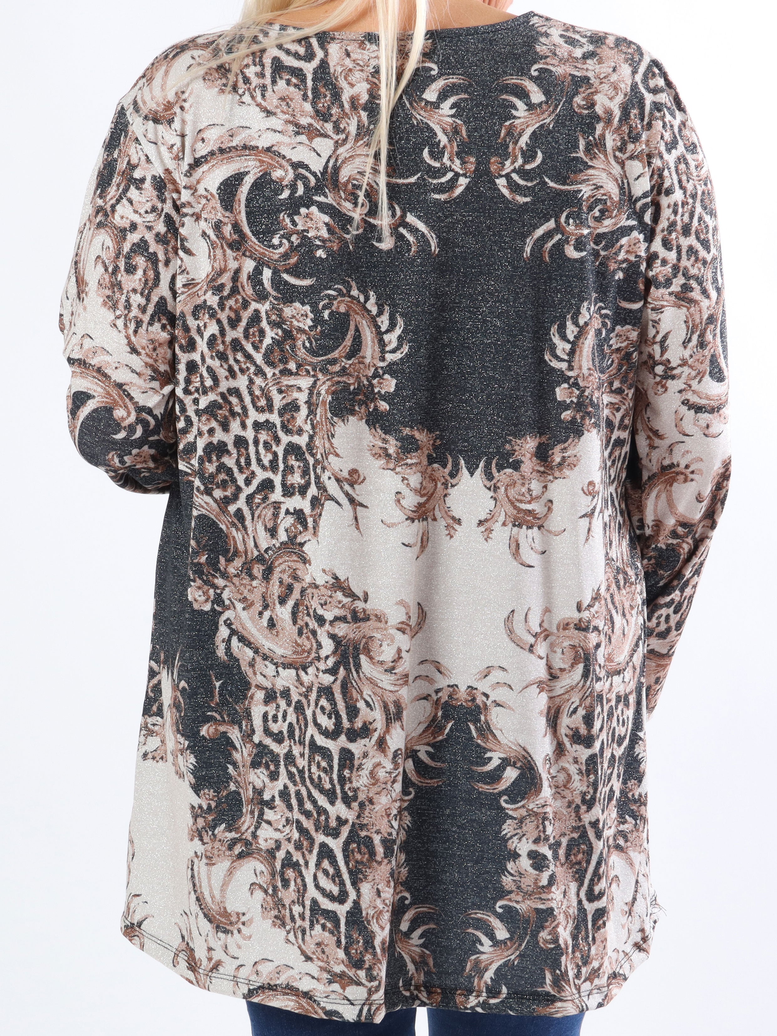 Paula -  Plus size glitter bluse med leopardprint