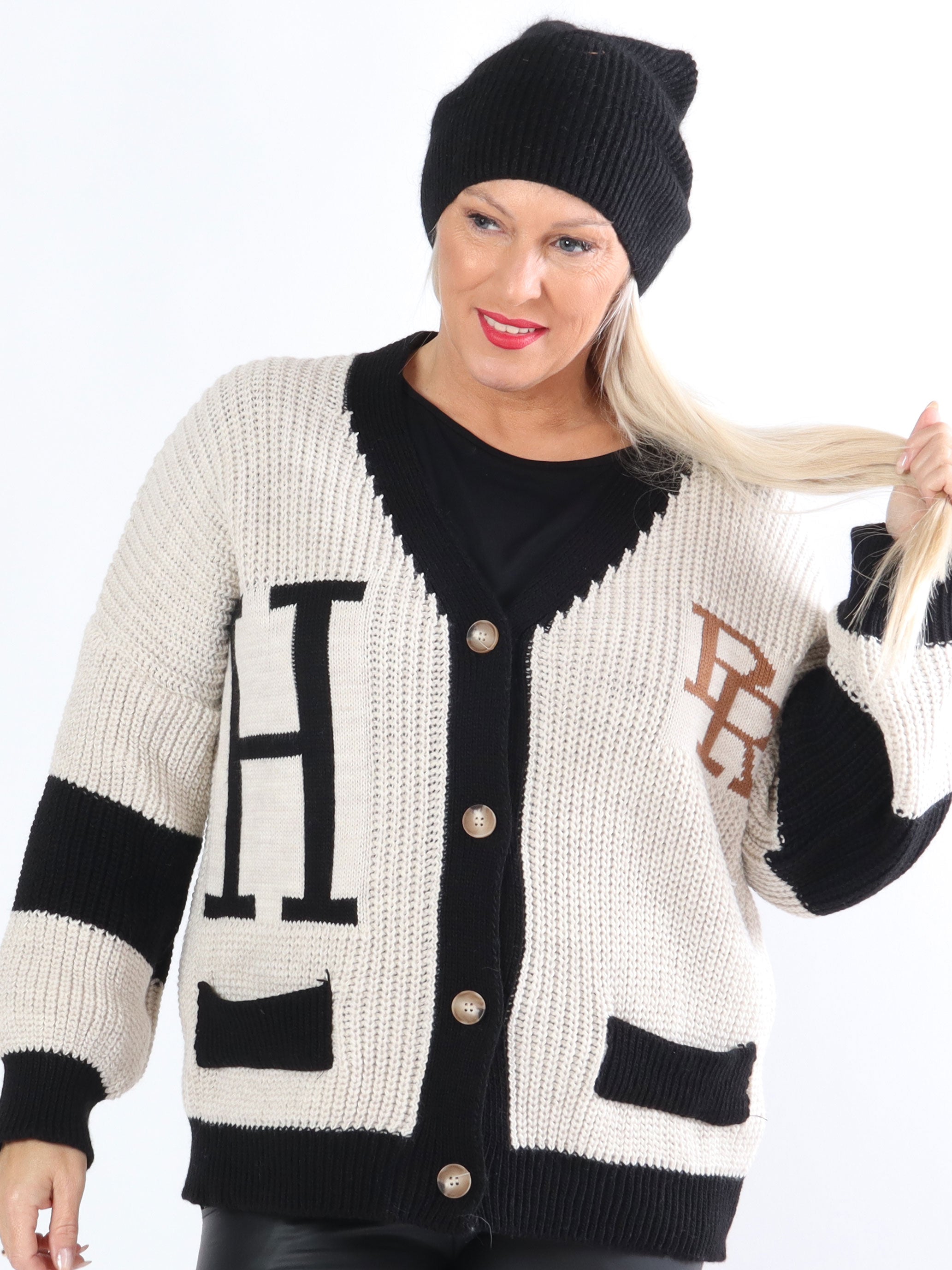 Pauline - Sej plus size cardigan med bogstaver