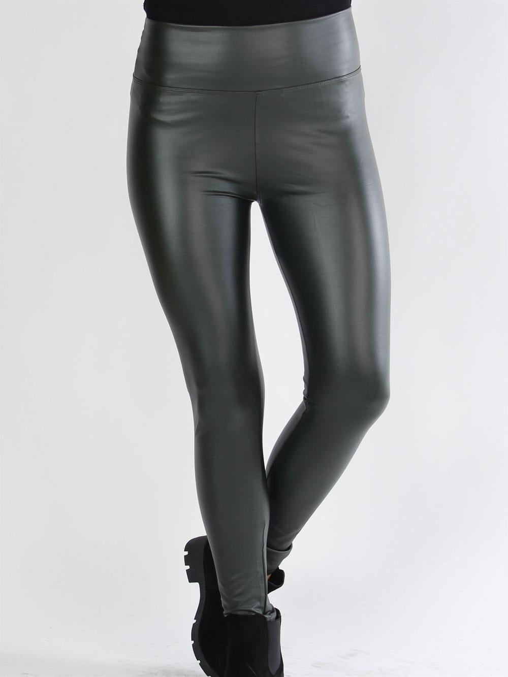 Penny - Armygrønne leggings i læderlook