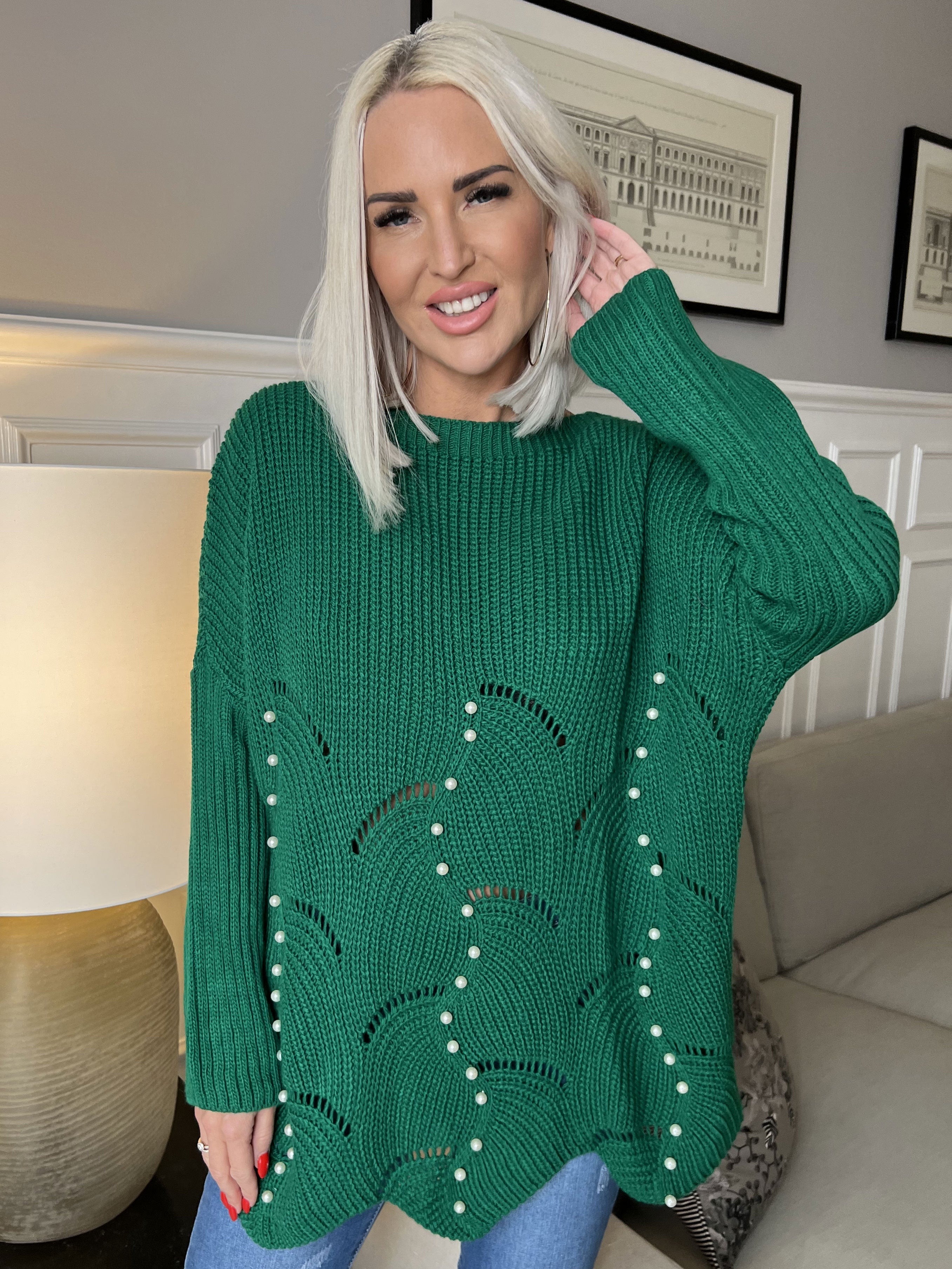 Perle - Smuk strik med hvide perler