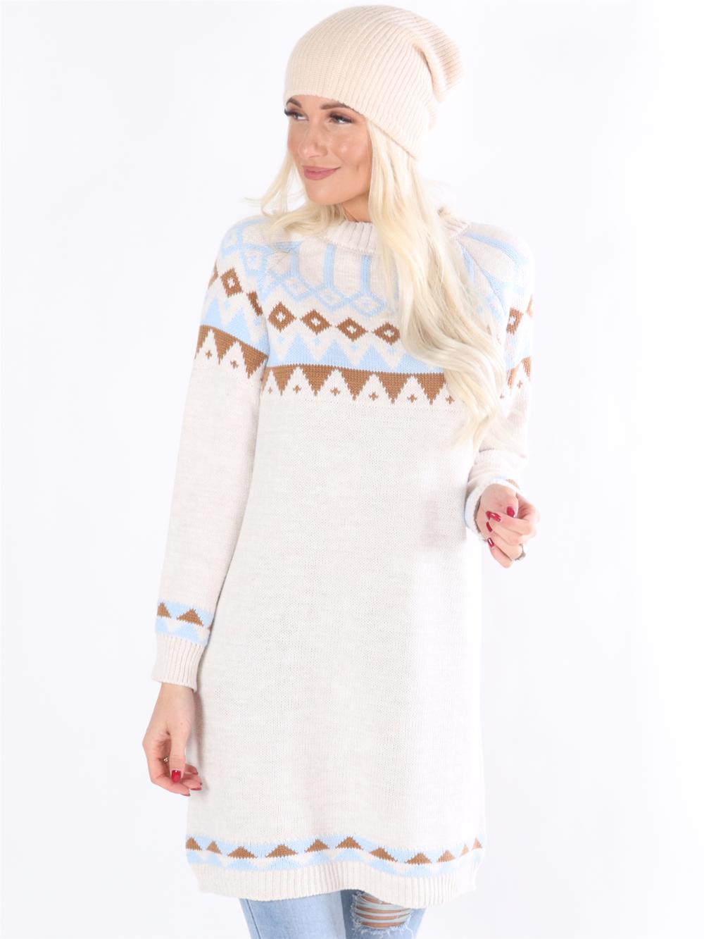 Rina - Strikkjole med flerfarvet mønster