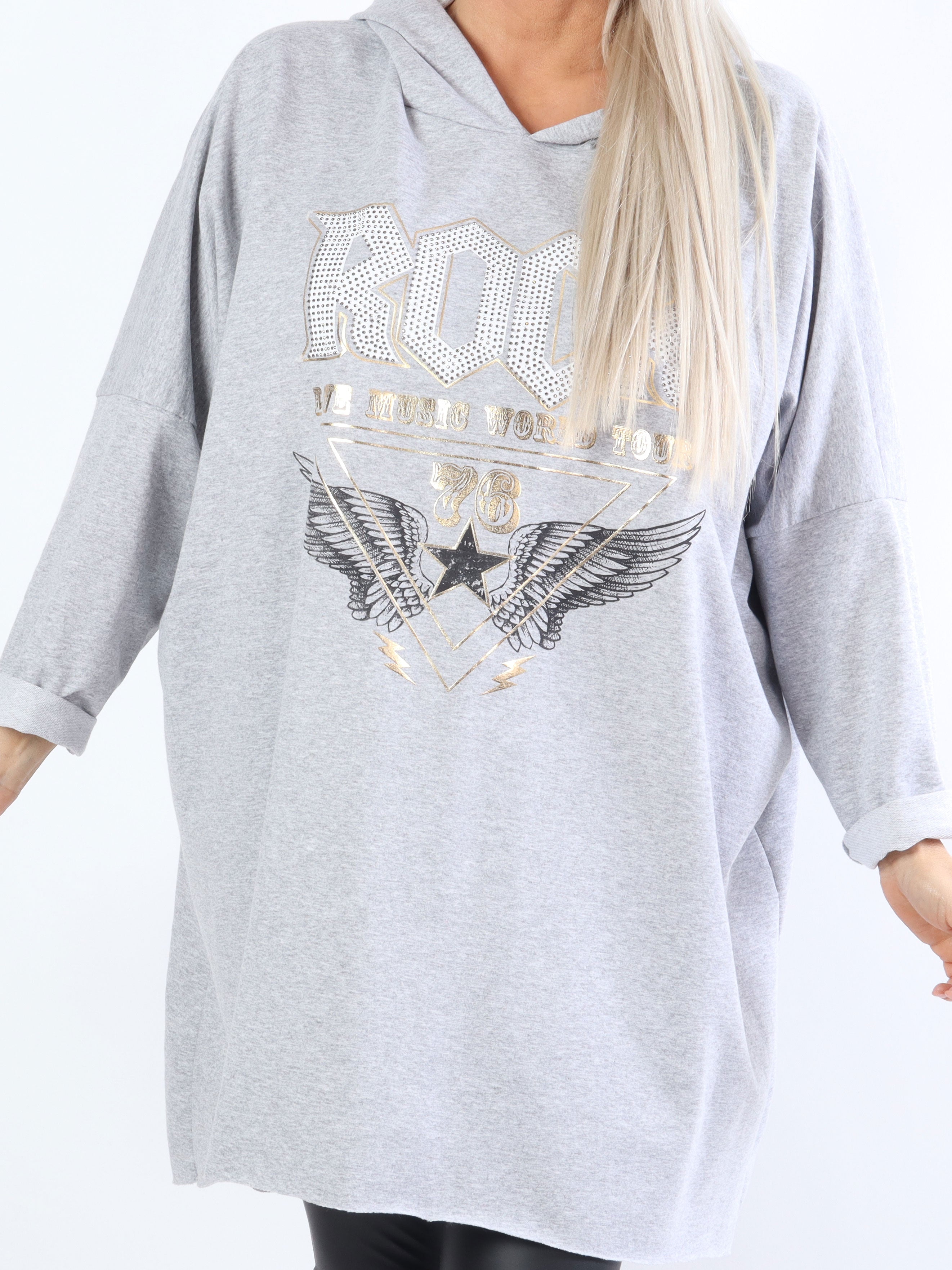 Rock - Cool plus size kjole med hætte og tekst