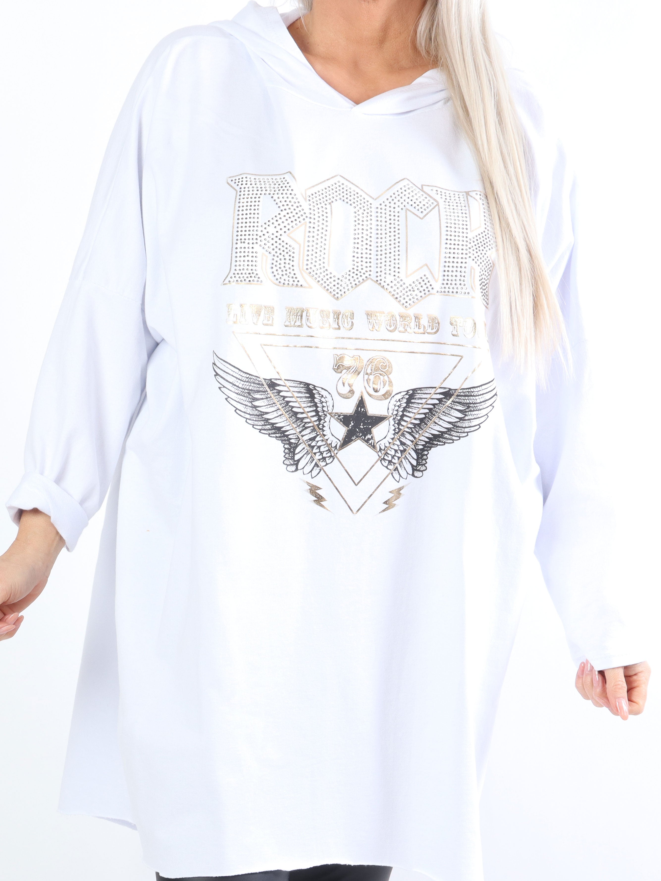 Rock - Cool plus size kjole med hætte og tekst